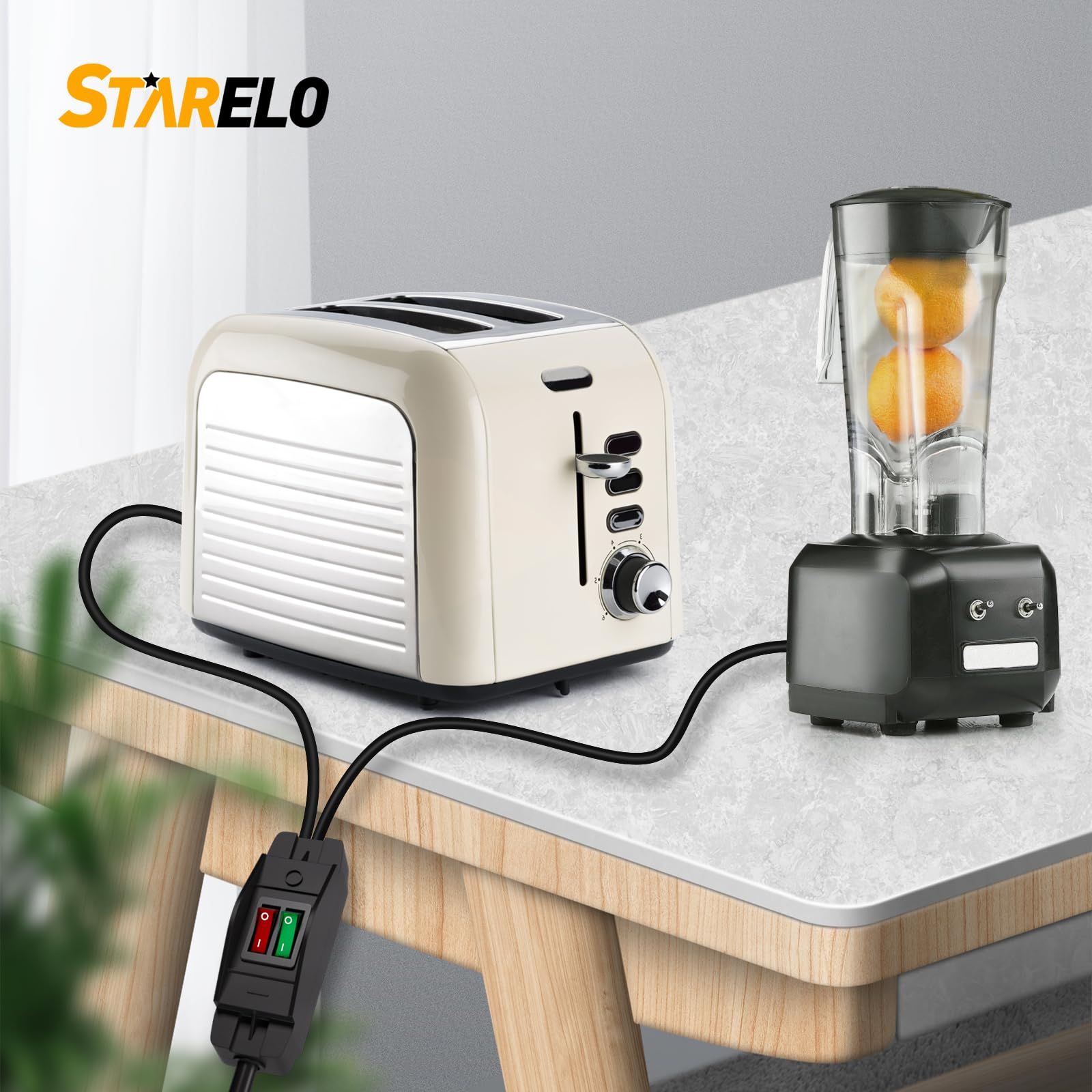 Starelo 2 Way 3 Prong Extension Cord With On/Off Switch,3 Prong,Y Splitter, Pimary 14Awg 15A/125V And Secondary 18Awg 10A/125V W