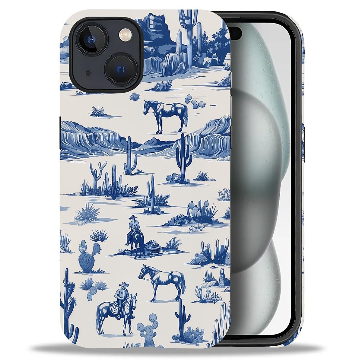 Fkbrcl4U For Iphone 15 Plus Case, Hybrid 2-Layer Silicone Protective Matte Case For Girl Women Western Cowboy Horse Cow Desert C