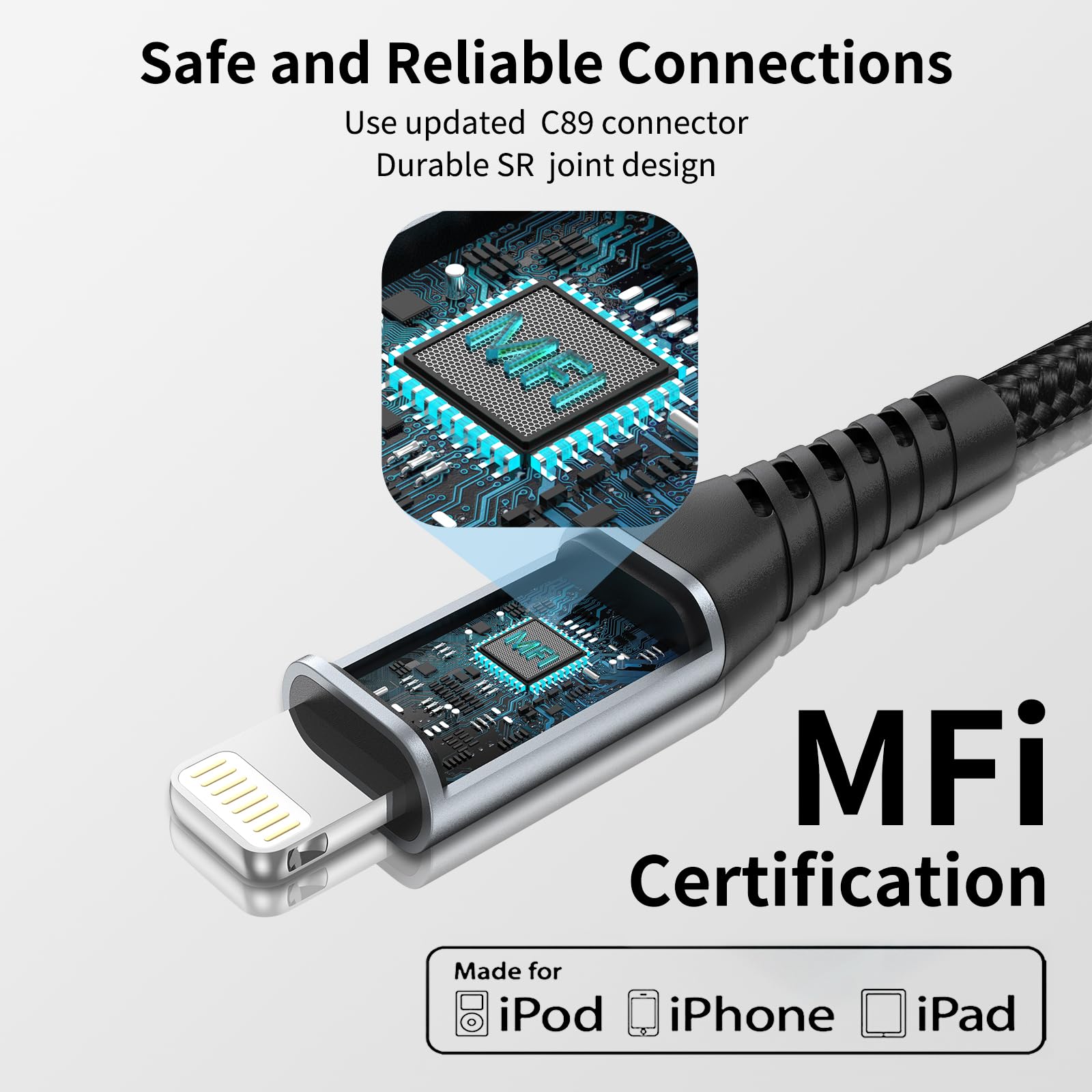 Acevien 2Ft Iphone Charger Cable, 3Pack Usb To Lightning Cable For Car Braided, Fast Charging Lightning Cord For Iphone 14 13 12