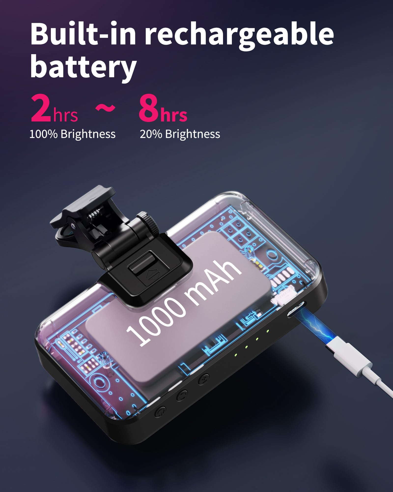 Selfie Light, Clip On Portable Phone Light, 3 Colors & 5 Brightness Dimmable, With Camera Screw Mount, Rechargeable Video Confer