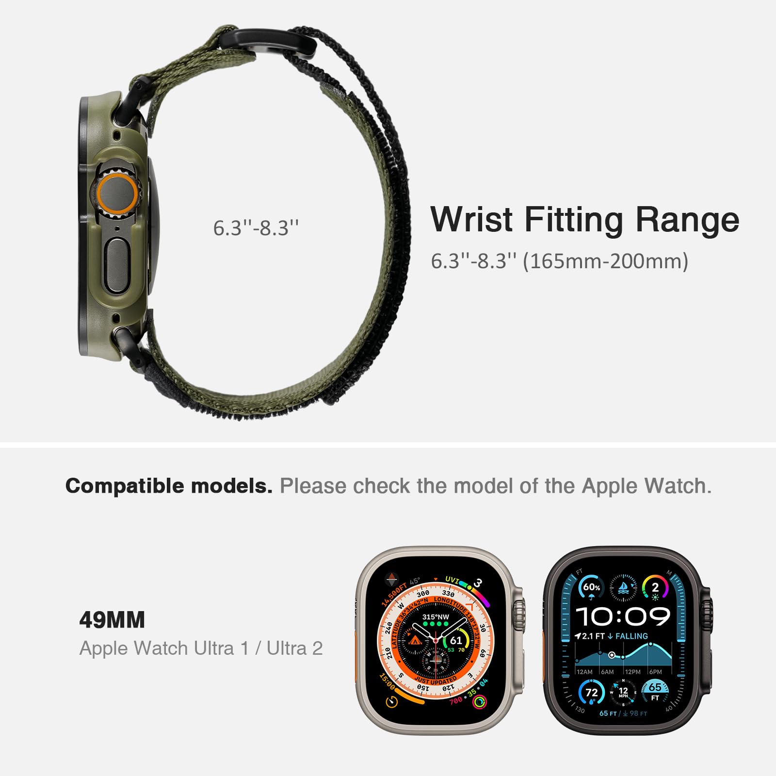 Rugged Case With Band For Apple Watch Ultra 1/2 Band 49Mm, Hook And Loop Nylon Sport Strap With Case For Iwatch Men(Army Green)