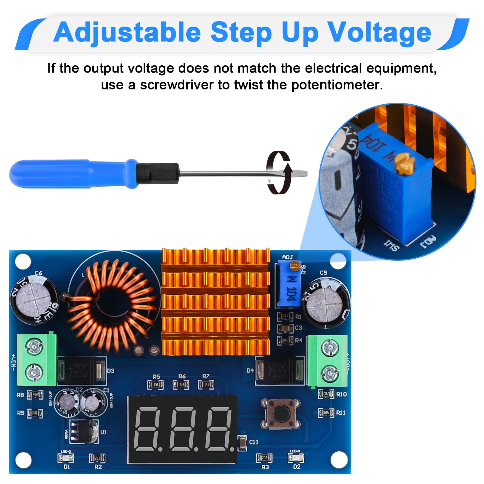 Makerfocus Dc To Dc Boost Converter, 4 35V Input To 5 45V Output Adjustable Step Up Voltage Module For Stable Power Supply, Sola