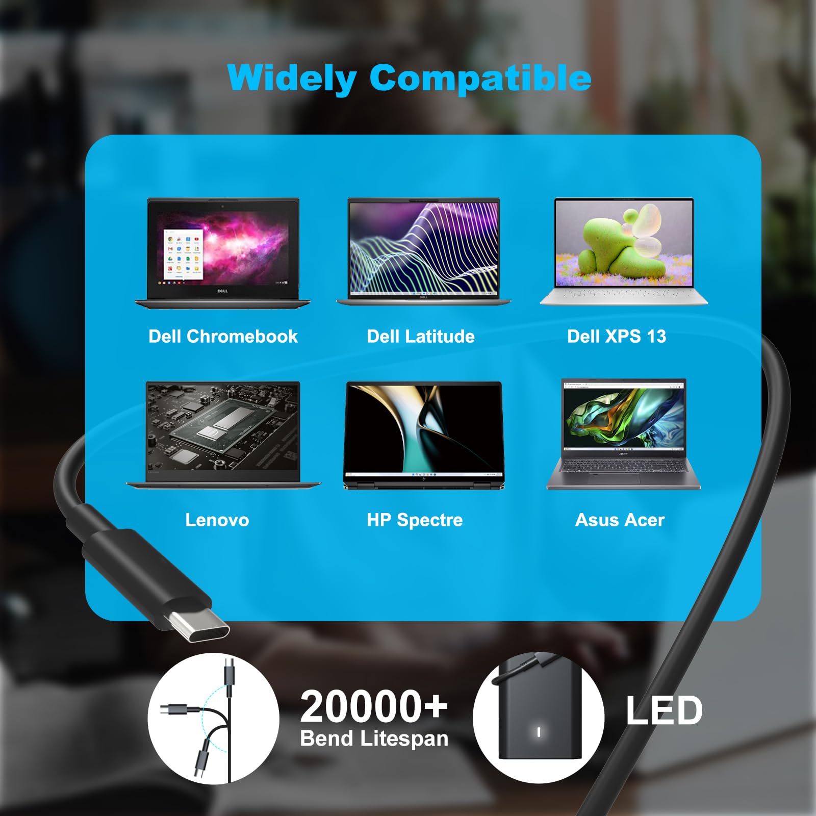 65W Watt Usb Type C Laptop Charger For Dell Chromebook 3100 2In1, Latitude 5440 5540 7440 5420 7420 5520 E5440 5450 5430 5530 74