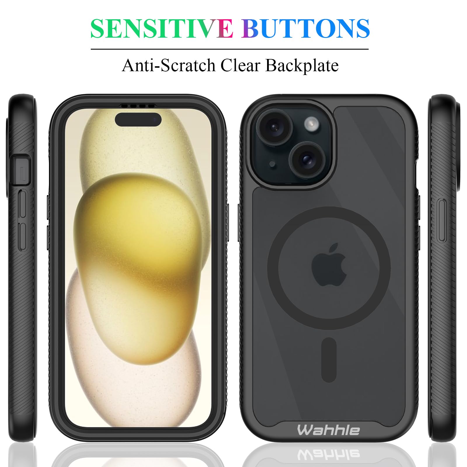 Wahhle Compatible With Iphone 15 Plus Case, Magnetic Wireless Charging Built In Screen Protector Full Body Shockproof Slim Fit B