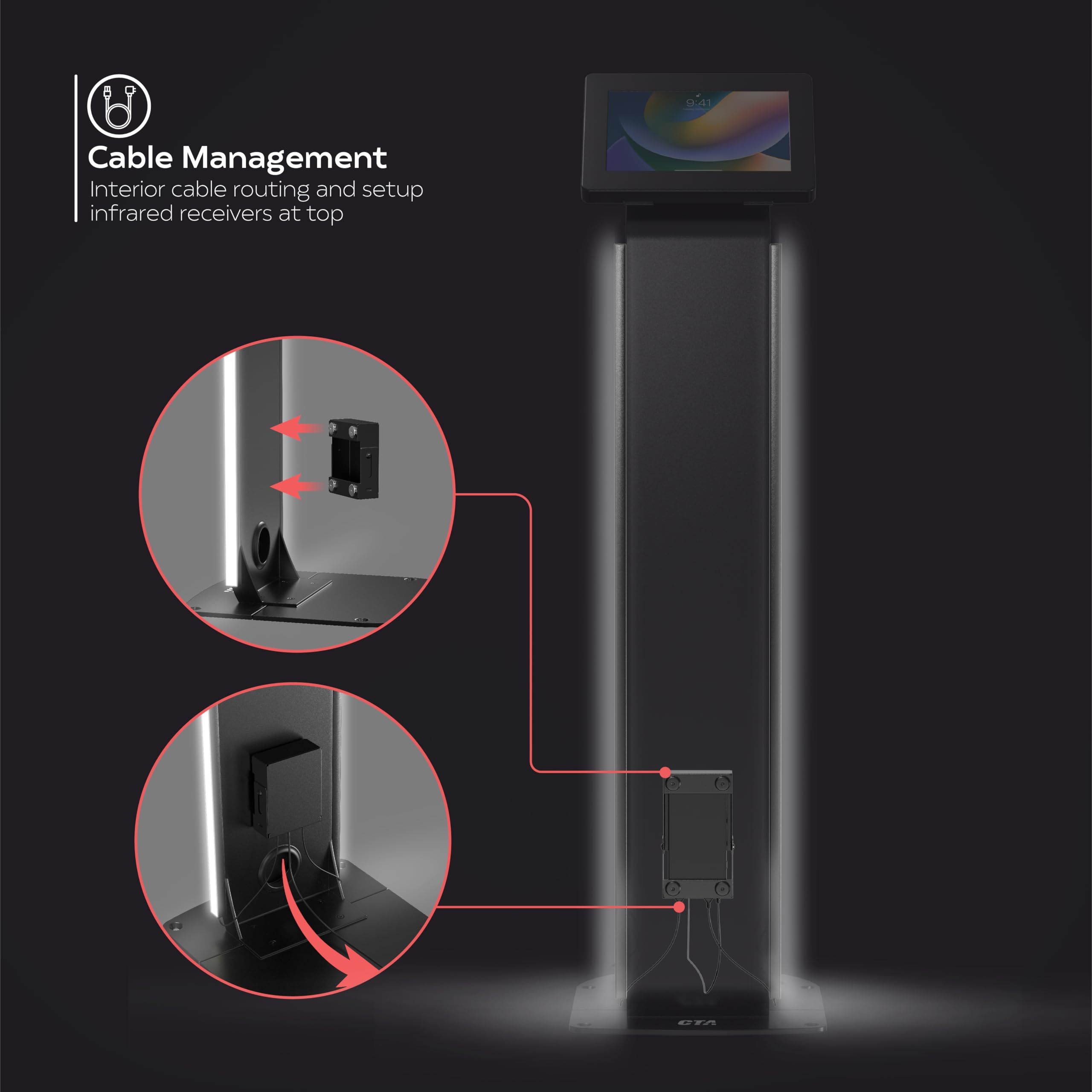 Kiosk Floor Stand With Led Lights - Cta Locking Kiosk Stand W/Led Lights Add On - For Ipad 10Th Gen 10.9-Inch - Ipad 7/8/9 Gen 1