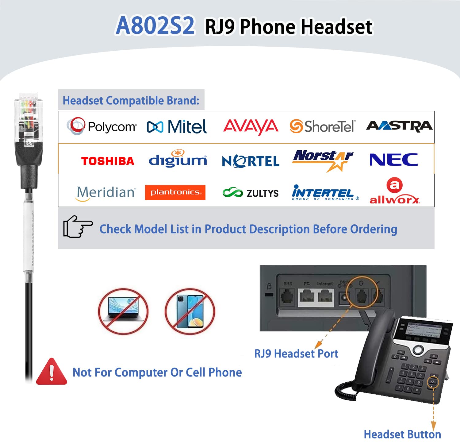 Arama Phone Headset Rj9 Compatible With Polycom Vvx350 Vvx311 Vvx310 Vvx400 Vvx410 Vvx411 Vvx500 Landline Phones