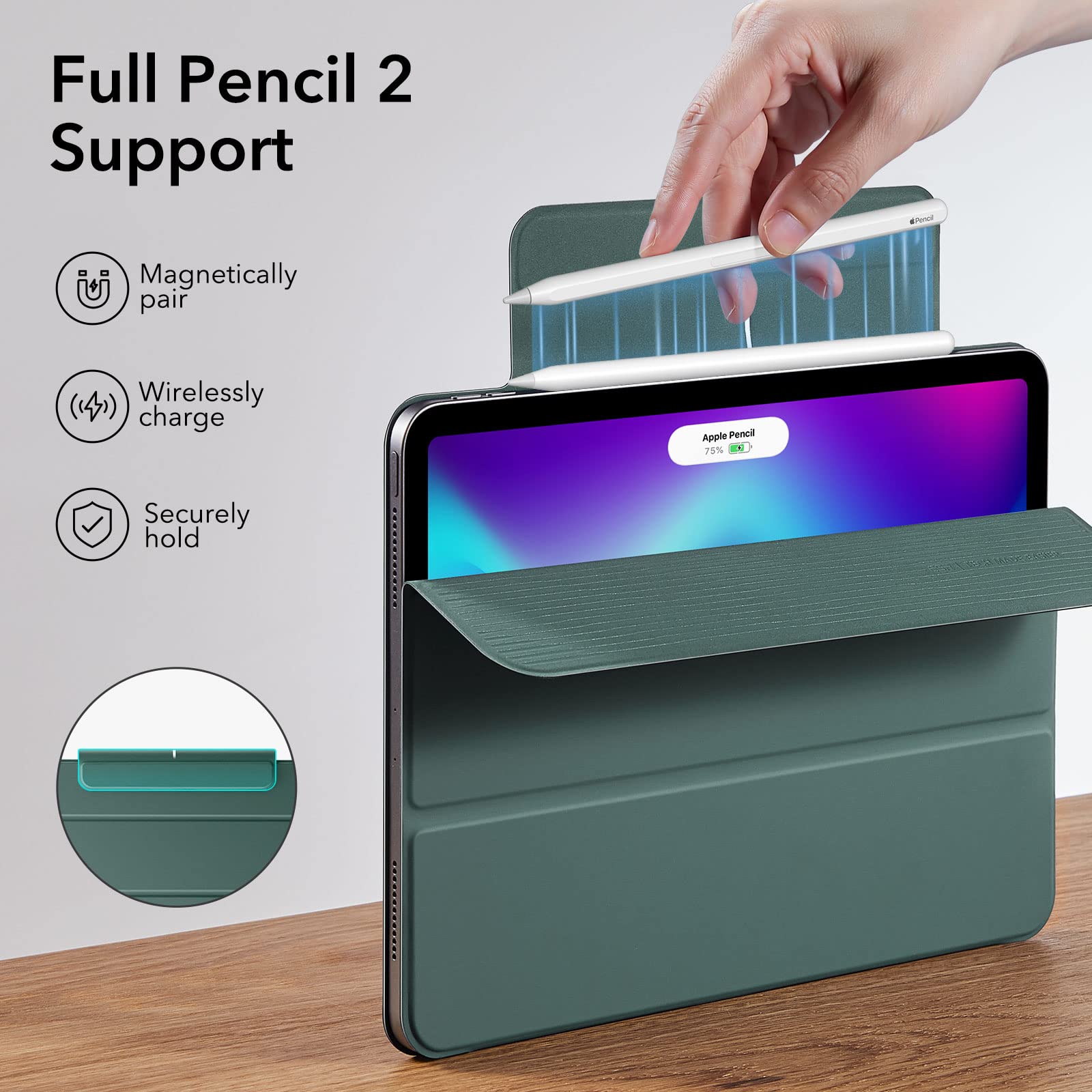 Esr For Ipad Pro 12.9 Case, 12.9 Inch Ipad Pro Case (2022/2021/2020, 6Th/5Th/4Th Generation), Convenient Magnetic Attachment, 2 Way Stand, Full Pencil 2 Support, Rebound Magnetic Case, Forest Green