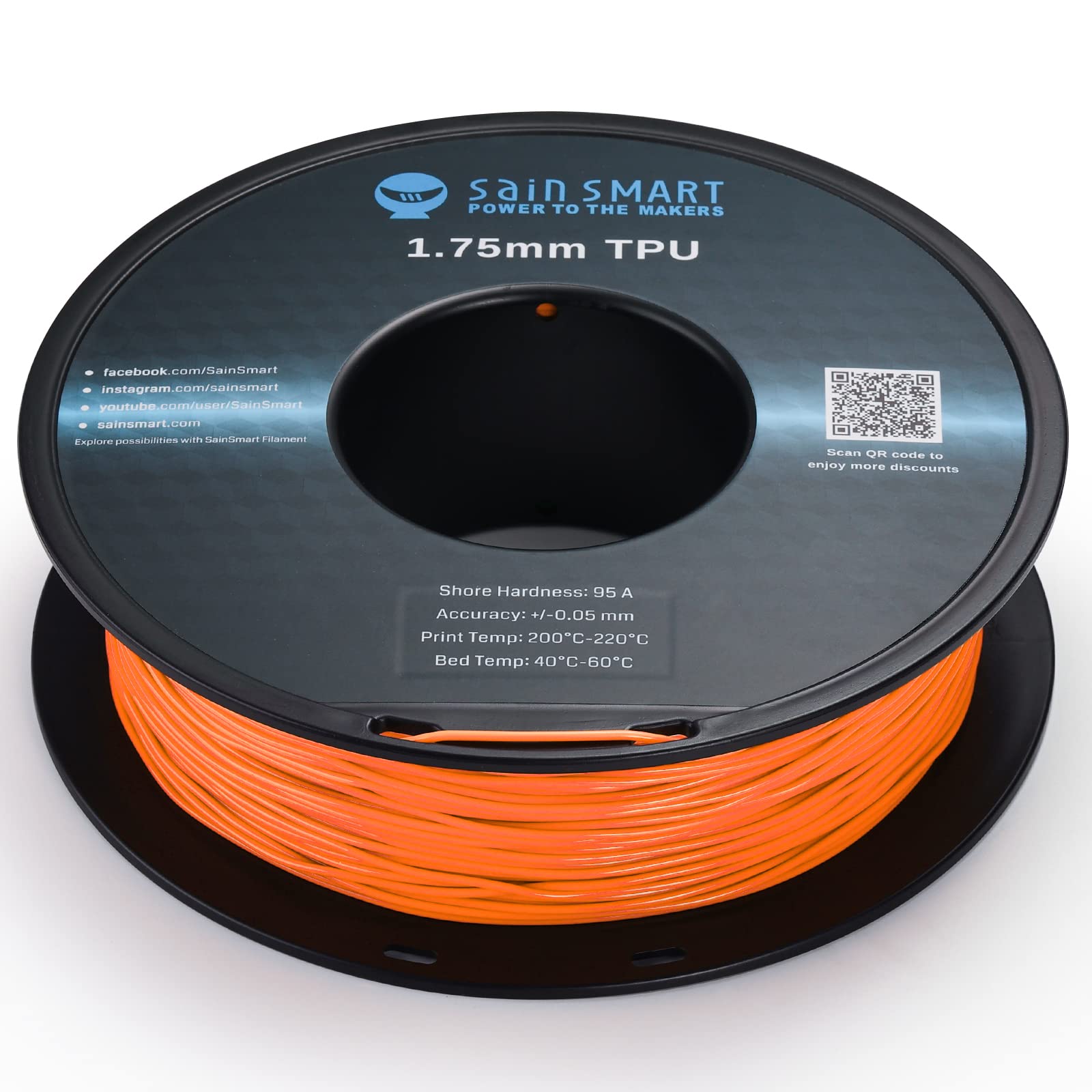 Sainsmart 1.75Mm Flexible Tpu 3D Printer Filament 800G Solid Color, Dimensional Accuracy +/- 0.05 Mm (Mango Mojito)