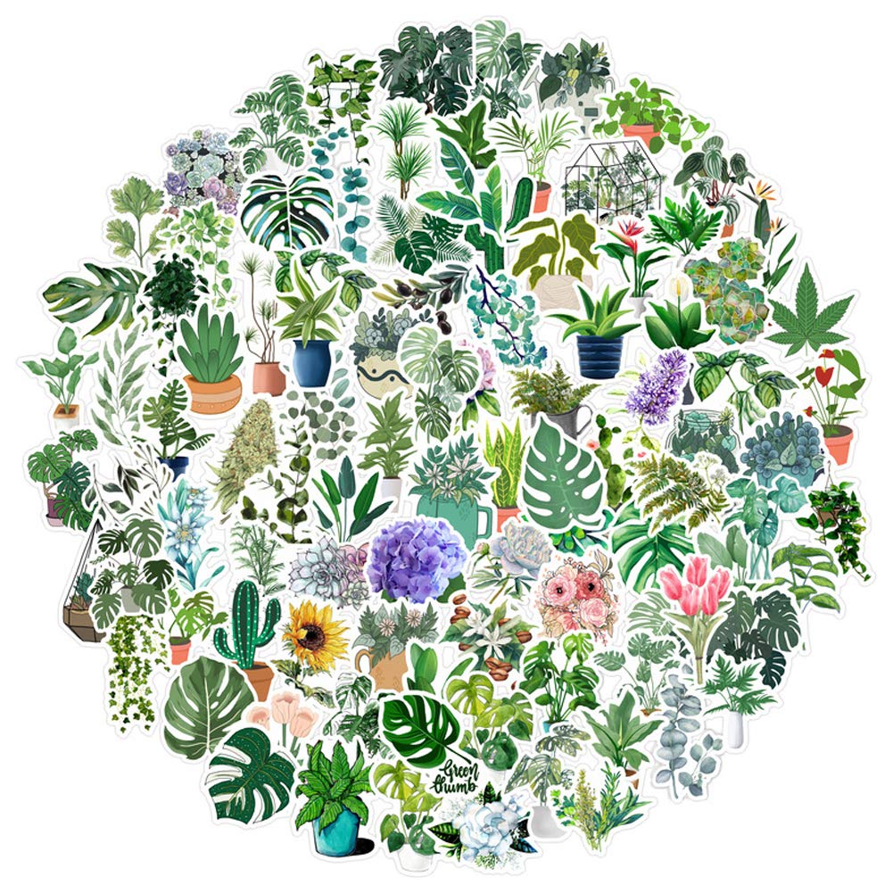 100Pcs Green Plant Stickers,Potted Plant Floral Decals Stickers For Laptop Water Bottles Phone Computer Decal Qq510637638