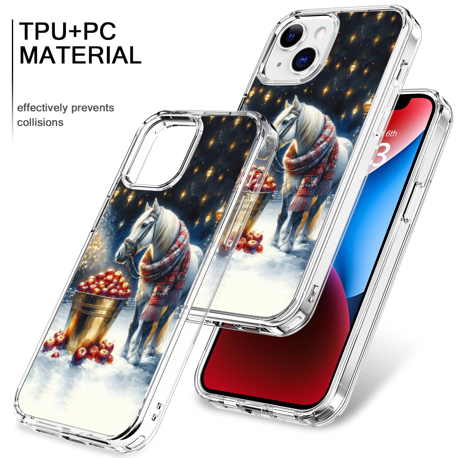 Bicol Christmas Phone Case For Iphone 13 With Screen And Camera Lens Protector - Wireless Charging - Slim Shockproof Protective