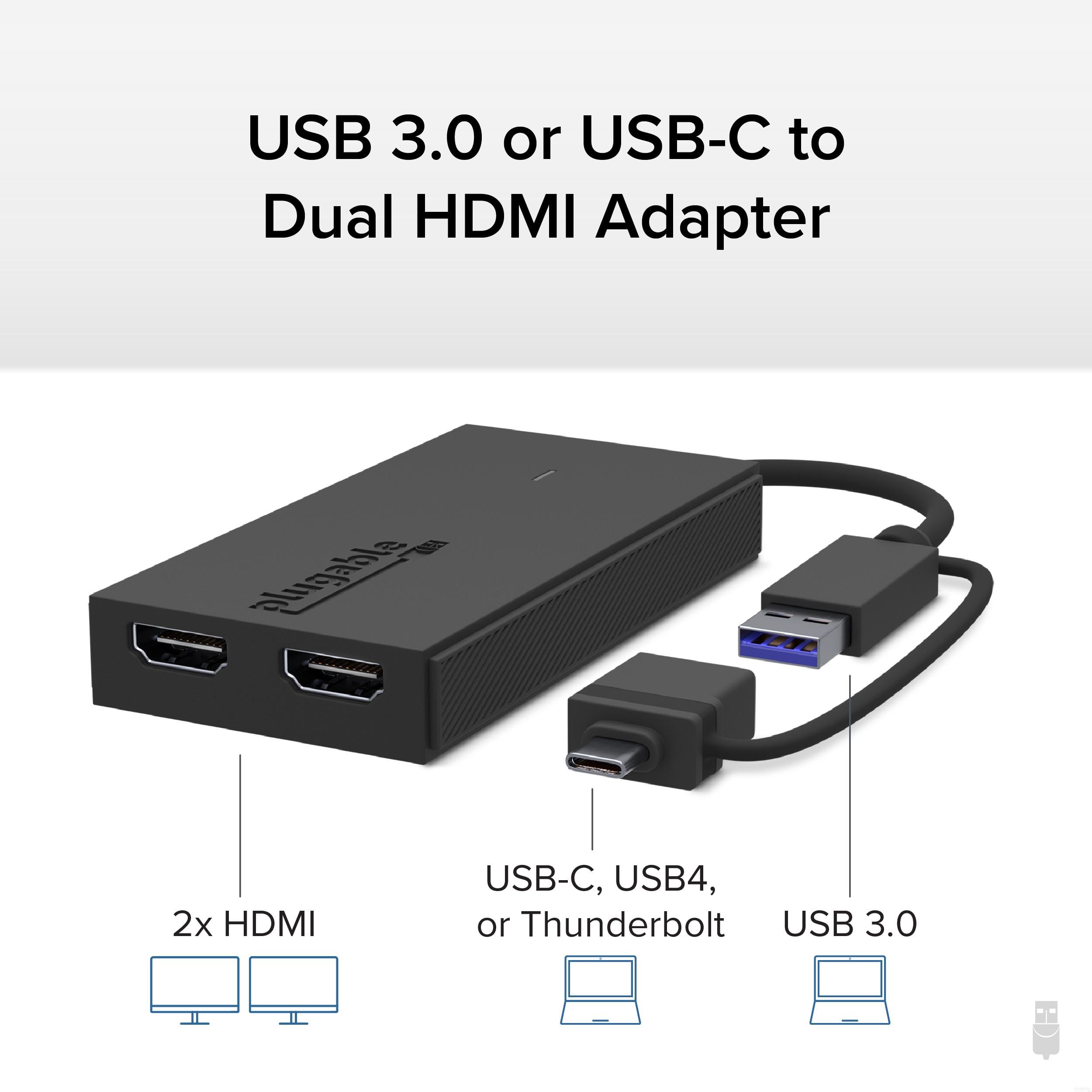 Plugable Dual Monitor Adapter For M1/M2/M3 Based Macos Systems, Windows, Chromeos. Broad Compatibility - Thunderbolt, Usb-C Or U