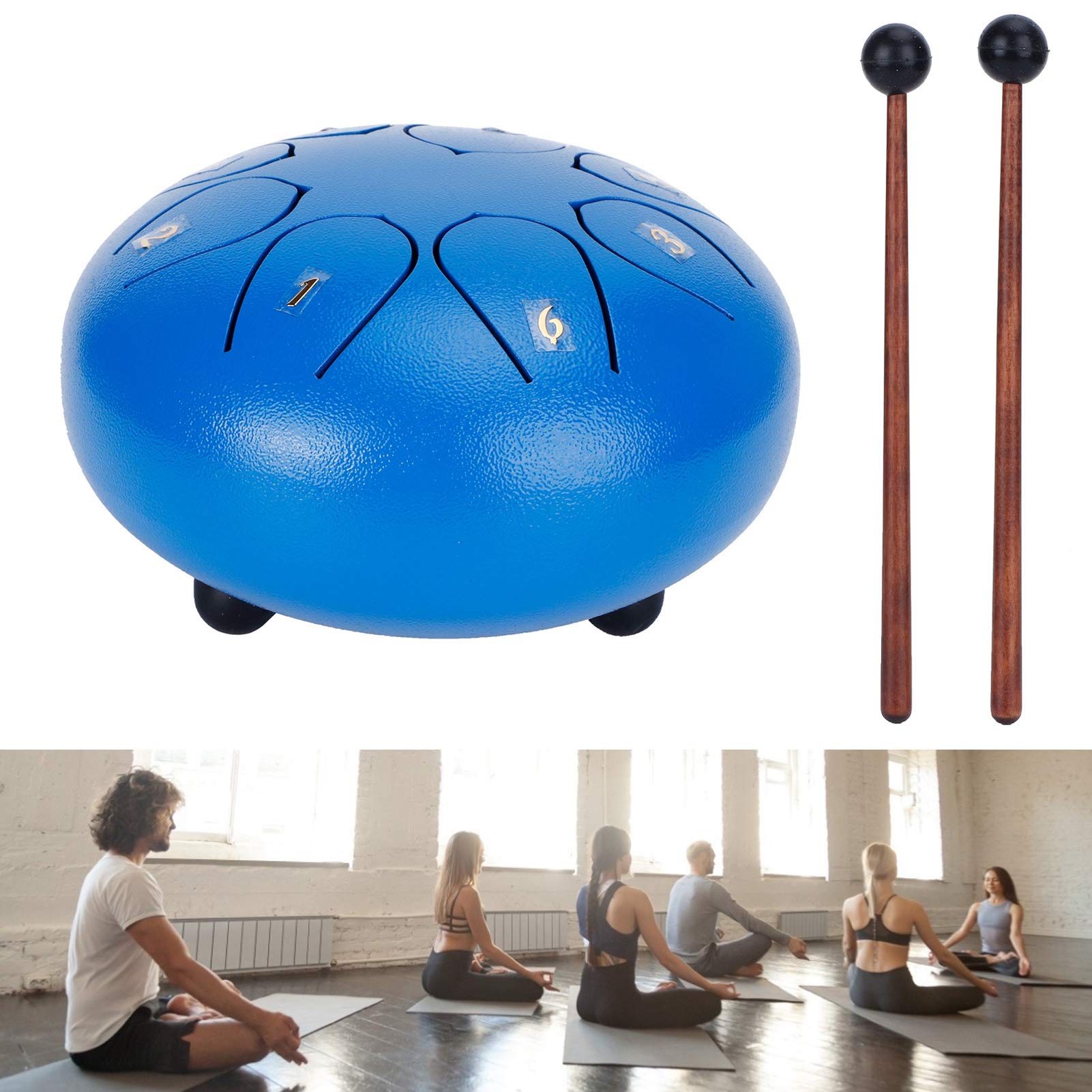 6 Inch Hand Drum Tongue Drum 8Tones Ethereal Hand Pan Drums With Drumstick Percussion Instrument(#0, 1)