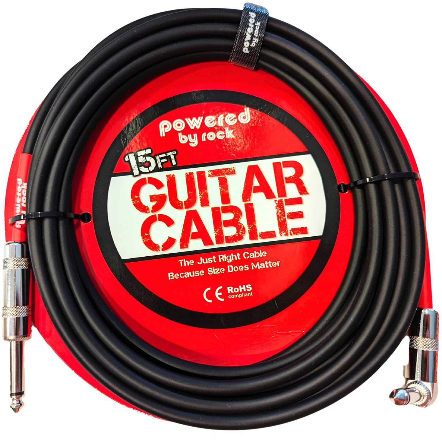 Powered By Rock 15Ft Guitar Cable For Electric Guitar & Bass   Crystal Clear Instrument Cable & Tangle Free   1/4 Inch Male To M