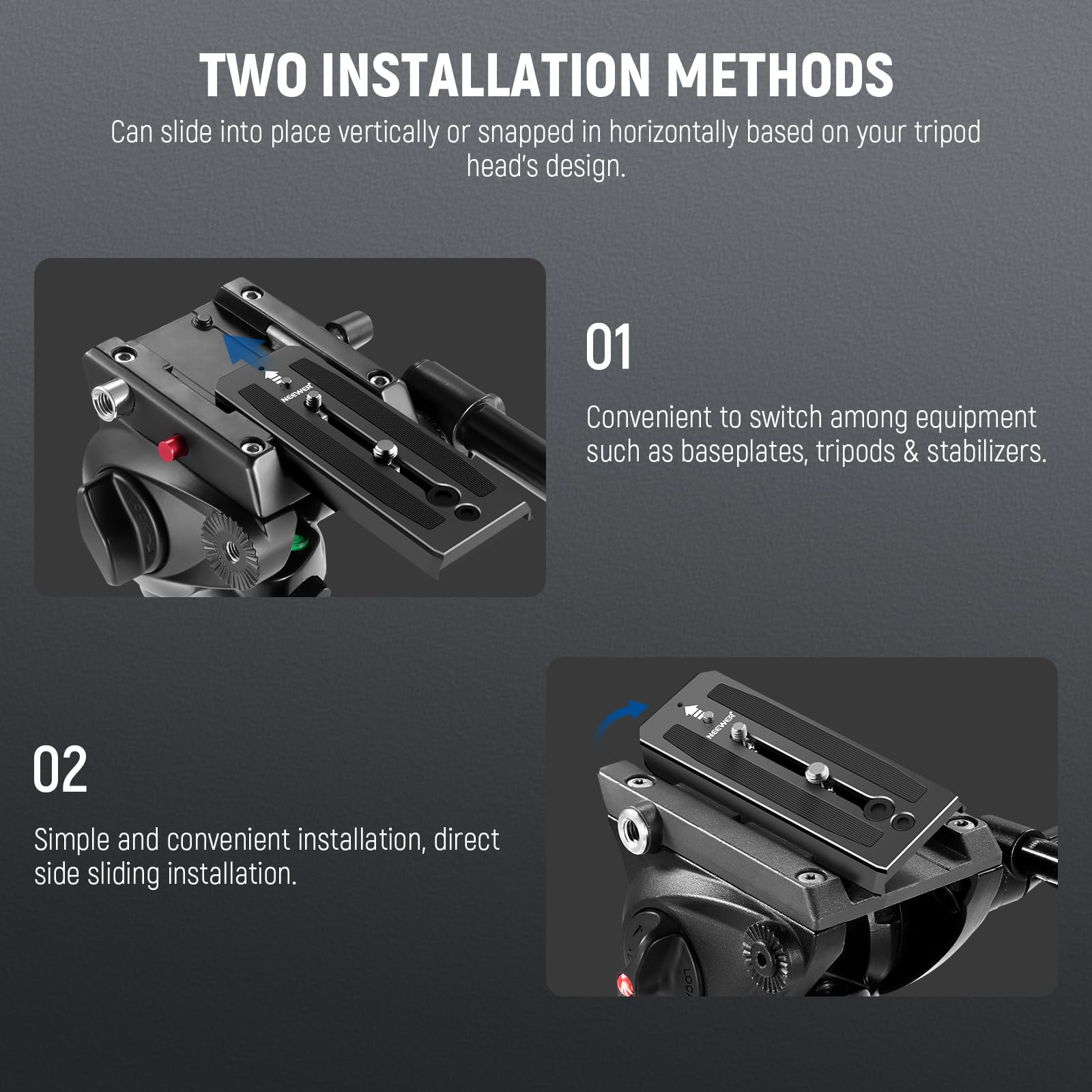 Neewer 2 Pack 501Pl Tripod Fluid Head Quick Release Plate Compatible With Manfrotto Mvh500Ah 502Ah, Camera Mounting Plate With 1