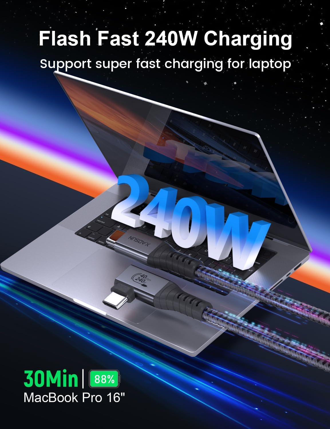 Xaosun 240W Usb 4 Cable For Thunderbolt 4, 4.6Ft Right Angle Thunderbolt 4 Cable 90 Degree, 240W Usb C To Usb C Cable With 40Gbp