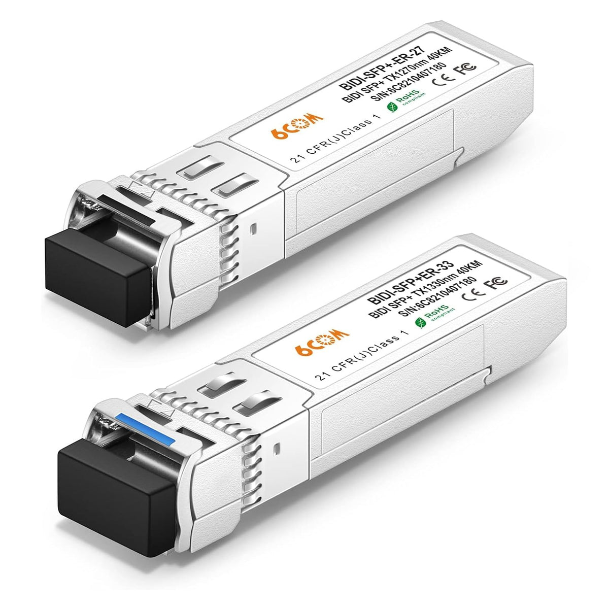 6Comgiga A Pair Of 10G Sfp+ Bidi Transceiver, 10Gbase Bidi 1270Nm/1330Nm Smf, Up To 40Km, Compatible With Cisco, Ubiquiti, D Lin
