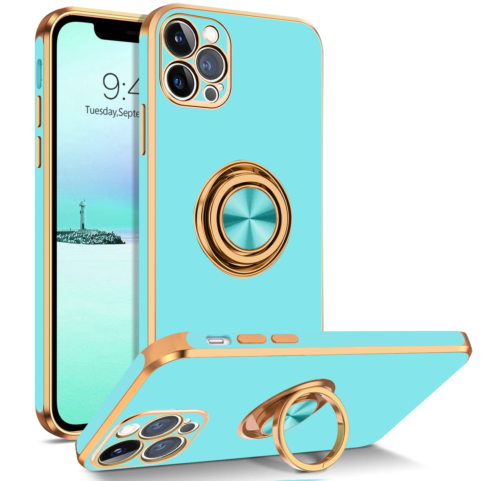 Bentoben For Iphone 13 Pro Case, Iphone 13 Pro Phone Case, Slim Fit 360 Ring Holder Kickstand Magnetic Car Mount Supported Prote