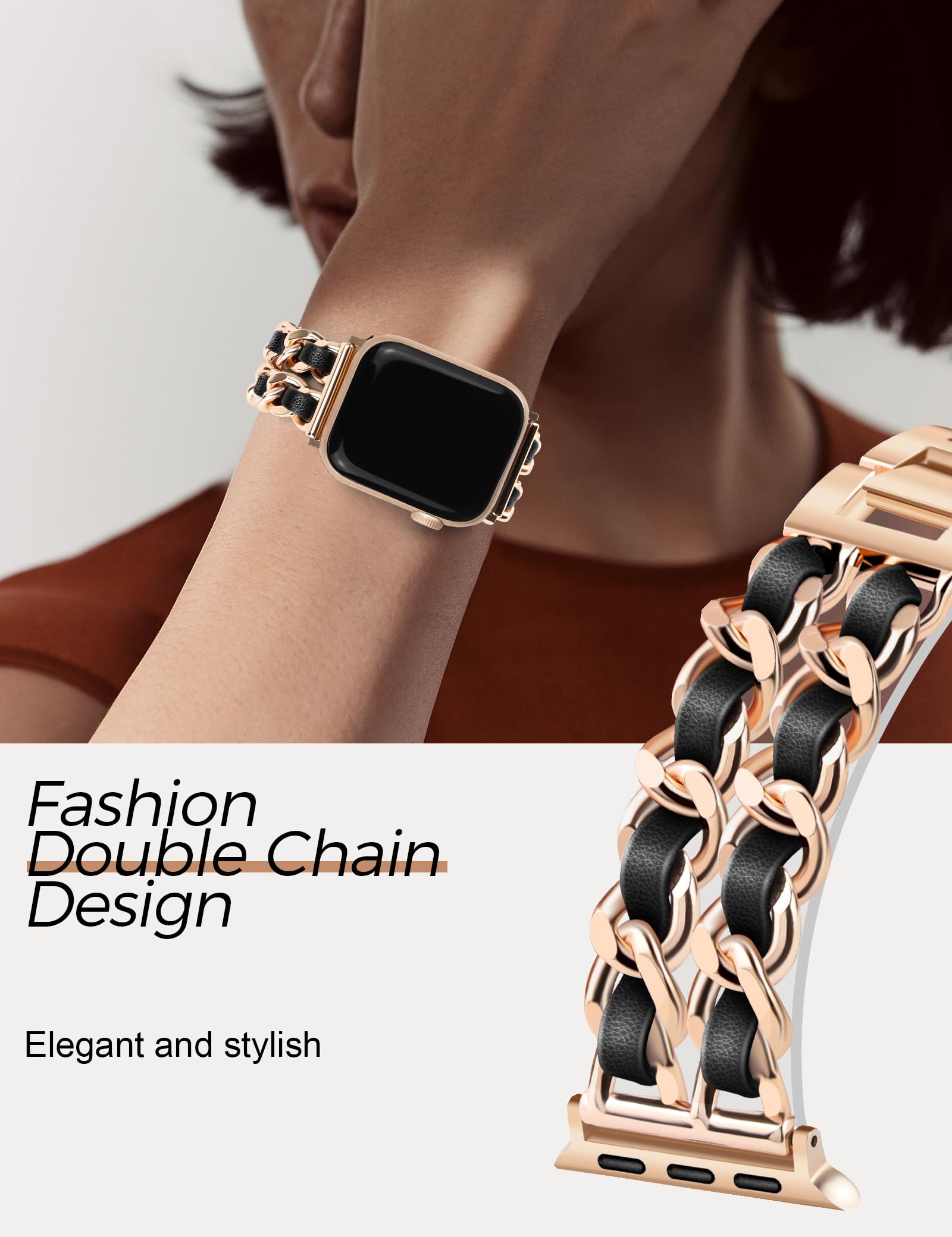 Jr.Dm Rose Gold Watch Bands For Women Compatible With Apple Watch Band Leather 38Mm 40Mm 41Mm 42Mm (S10) Adjustable Metal Band C