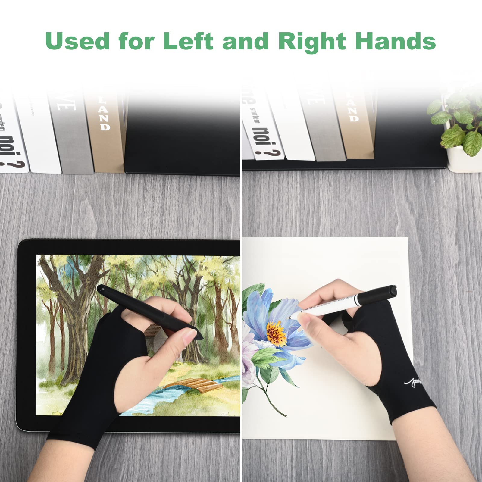 Joinliyu Digital Drawing Glove Right Hand For Ipad, Paper Sketching,2 Pack Artist Glove For Drawing Tablet,Two Finger Art Glove