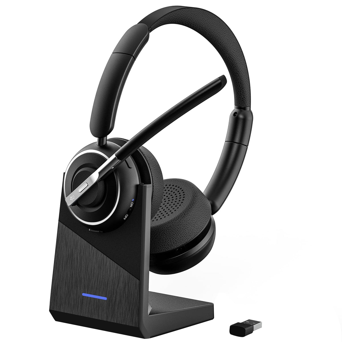Prancybt Bluetooth Headset, V5.2 Wireless Headset With Ai Noise Cancellation Microphone, On Ear Headphones With Charging Base &