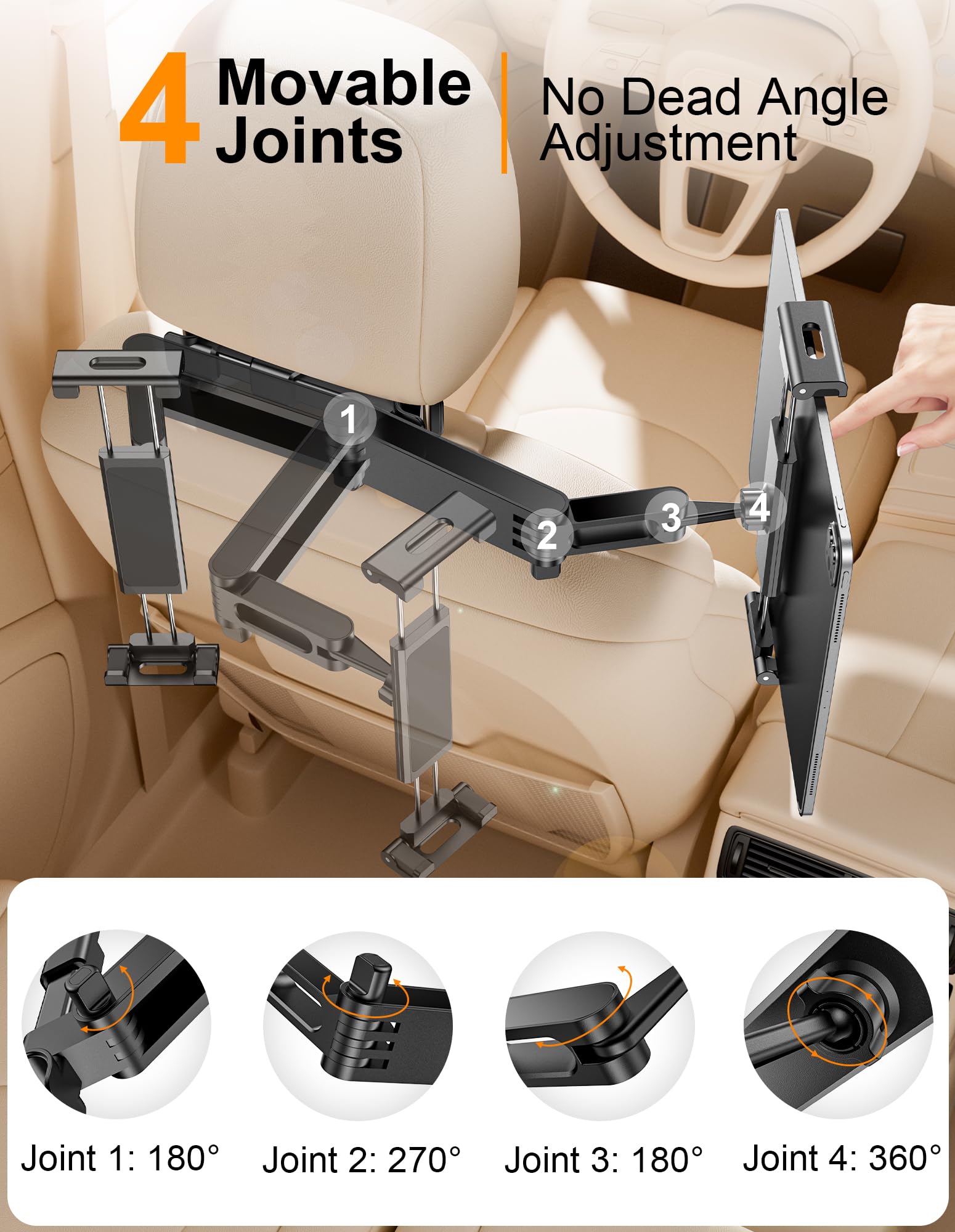 Urbanite Tablet Holder For Car[Extension Arm] Car Back Seat For Ipad Holder, Tablet Mount Road Trip Essentials For Kid, Compatib
