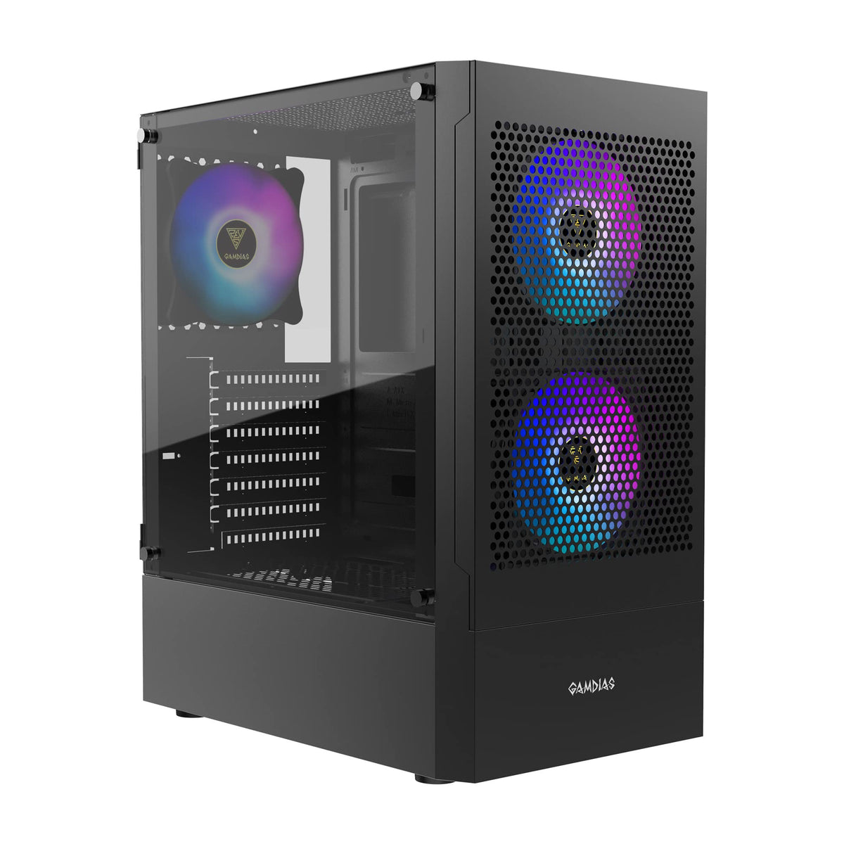 Gamdias Gaming Atx Mid Tower Pc Computer Case W/Tempered Glass, 3 Built In 120Mm Argb Case Fans, Support Up To 360Mm Aio/Radiato