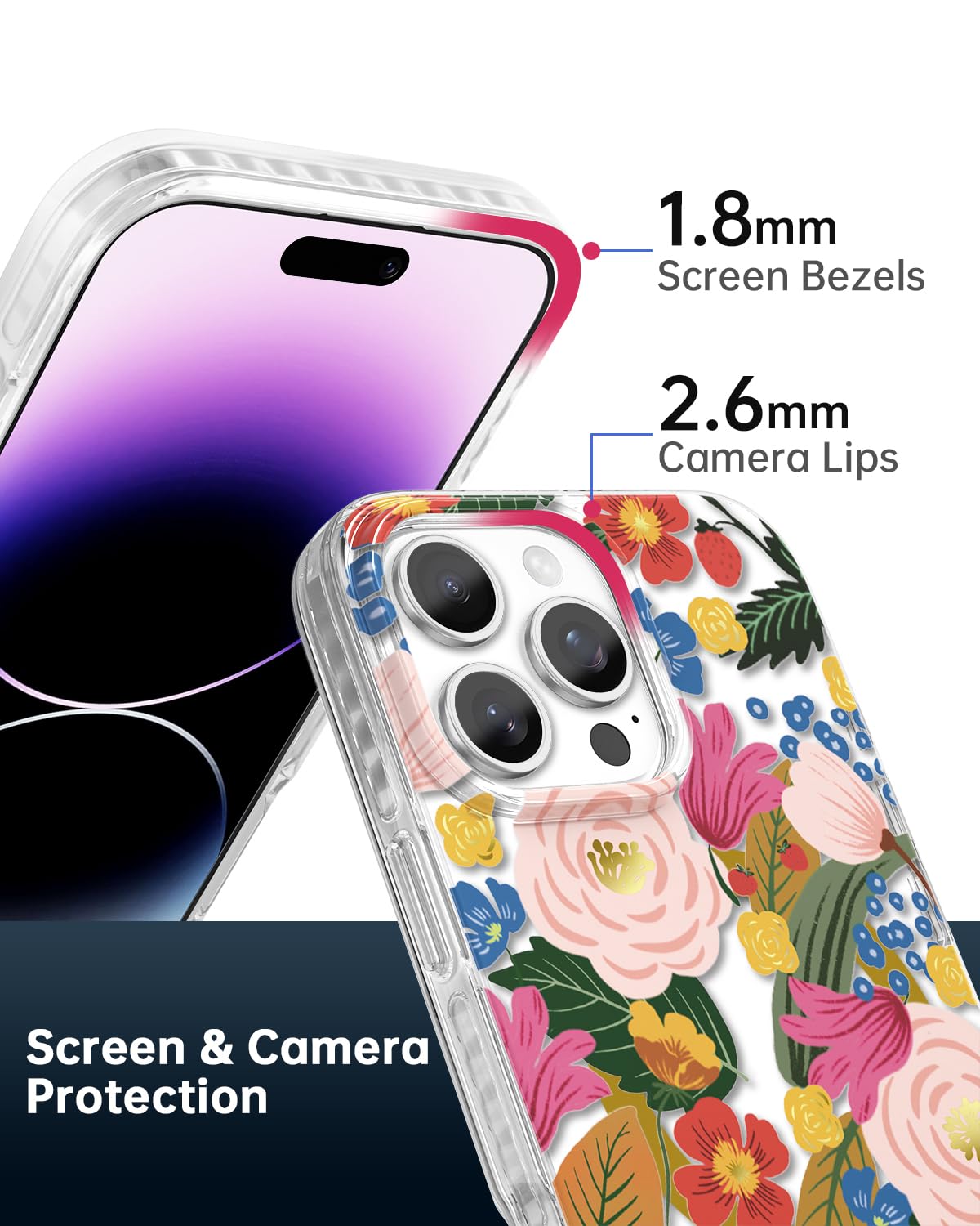 Scorpify For Iphone 16 Pro Max Case [Compatible With Magsafe] With Camellia Blossom Floral Design, Cute Clear Flower Magnetic Ph