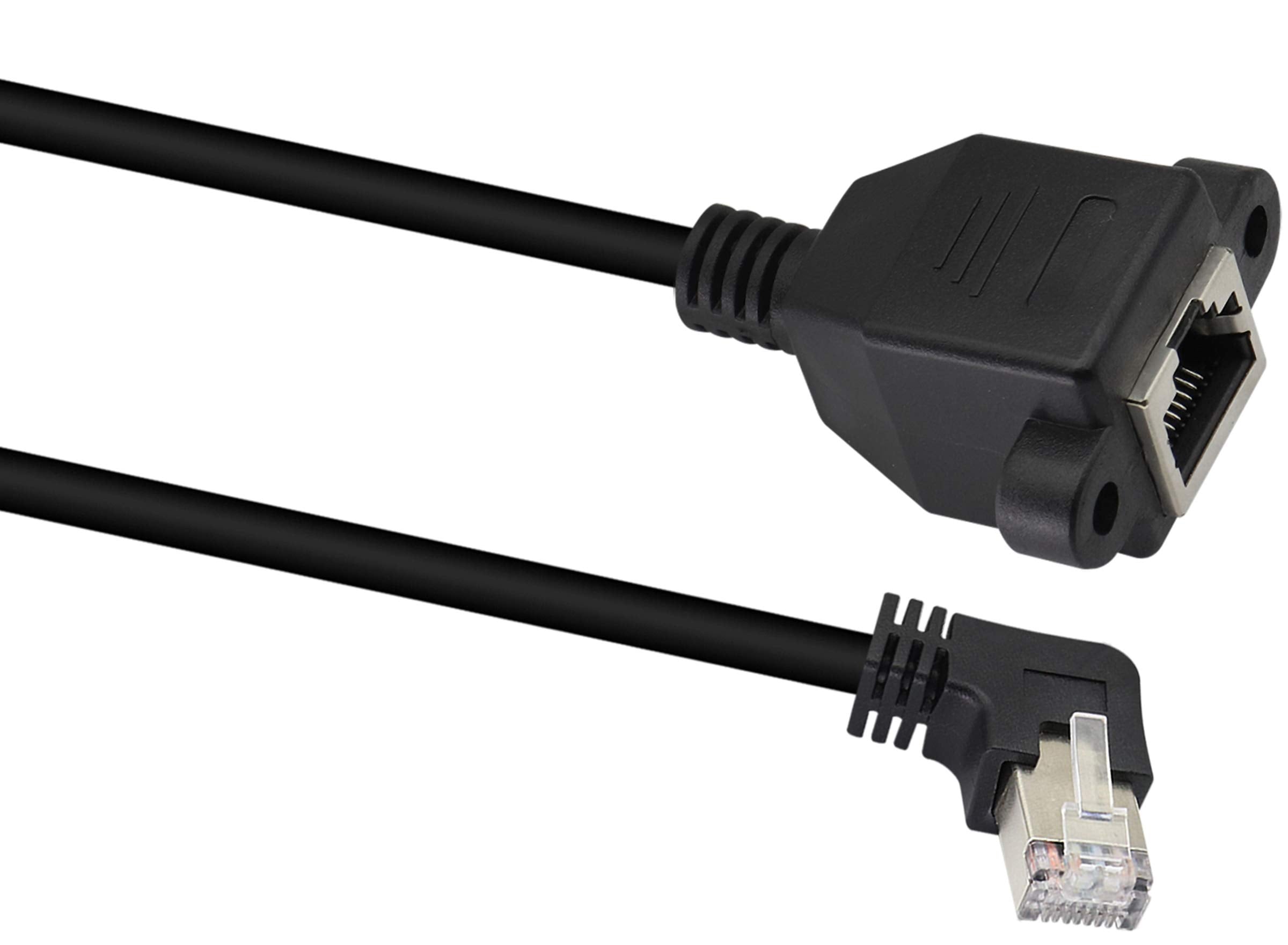 Aaotokk 90 Degree Cat 6 Ethernet Cable Right Bend Angle Rj45 Male To Female Shielded Ethernet Network Connector Screw Panel Moun