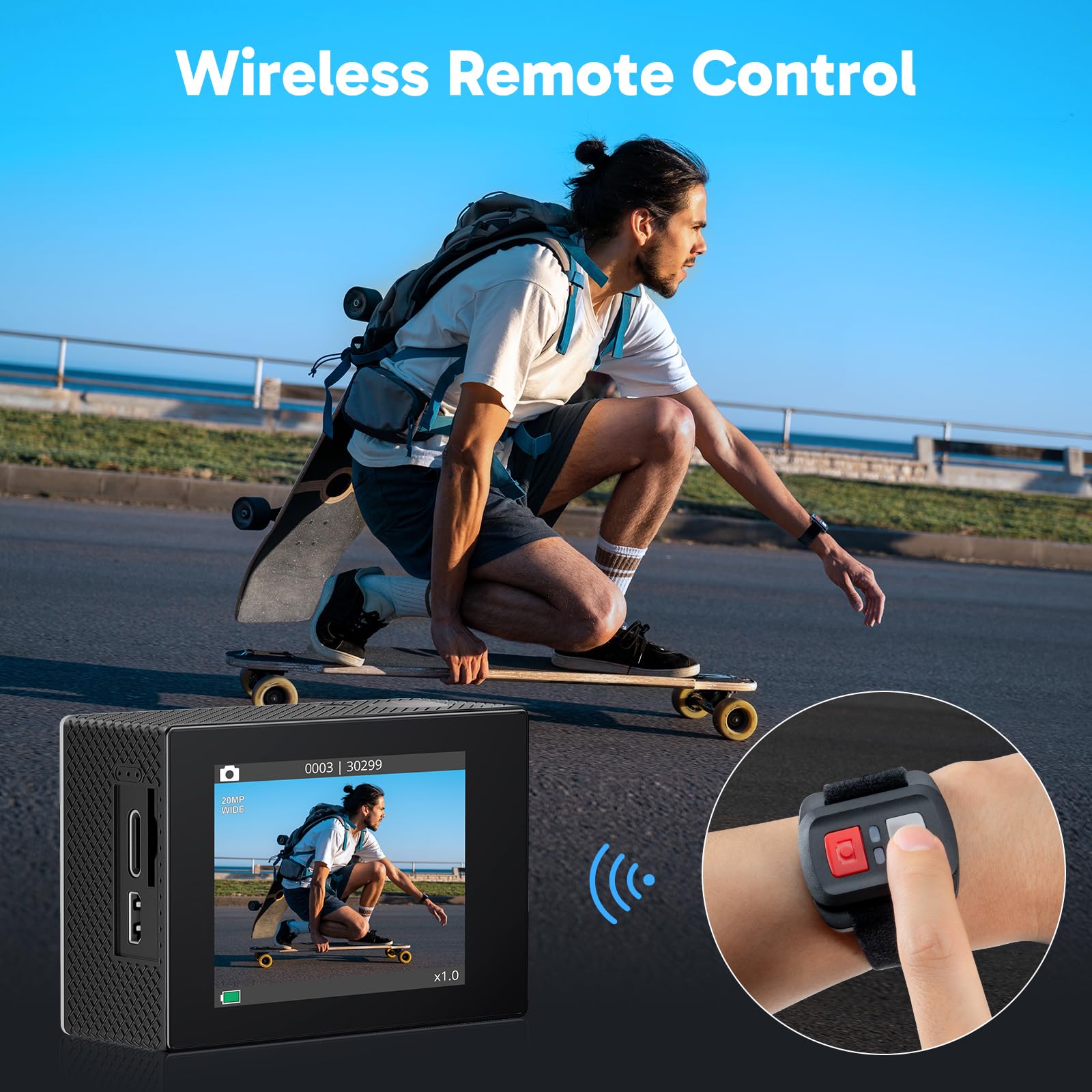 Akaso Ek7000 4K30Fps 20Mp Wifi Action Camera With Eis Ultra Hd Underwater Camera 131Ft Waterproof Camera Remote Control 4X Zoom