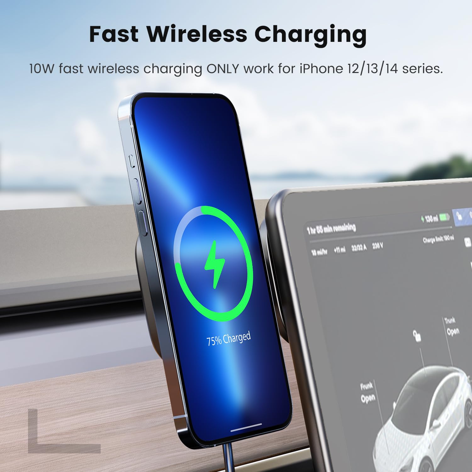 Marnana Fast Charging Wireless Car Charger Mount, Magnetic Foldable Car Phone Holder For Tesla Model 3/Y Designed For Magsafe Co
