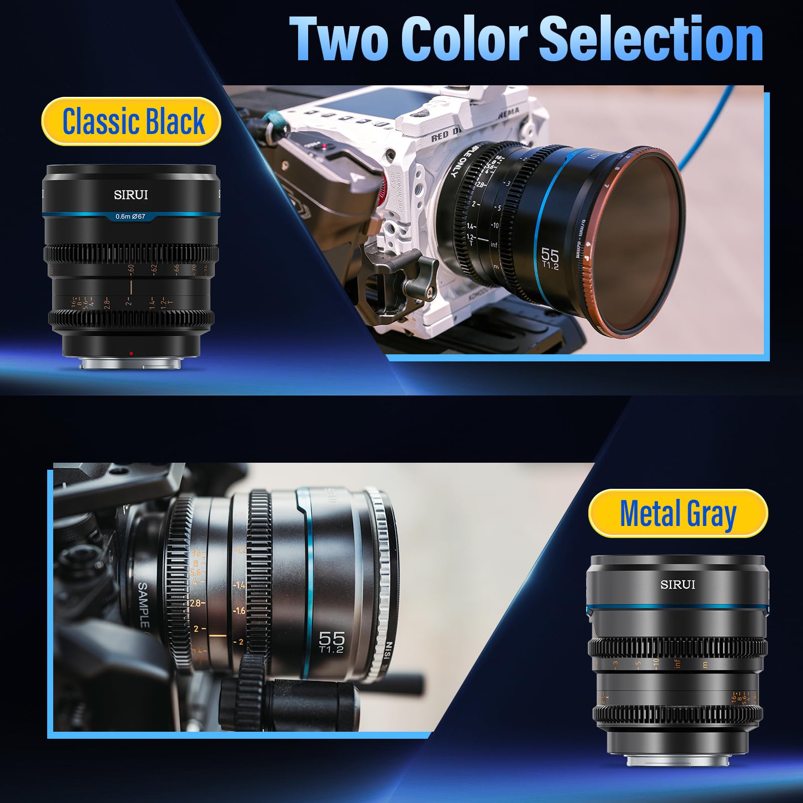 Sirui Night Walker S35 Manual Focus Cine Lens Set, 24Mm, 35Mm, 55Mm, T1.2 Large Aperture Rf Mount Lens For Red Komodo, R7, R10, C70, R50 (Ms 3Srb, Black)