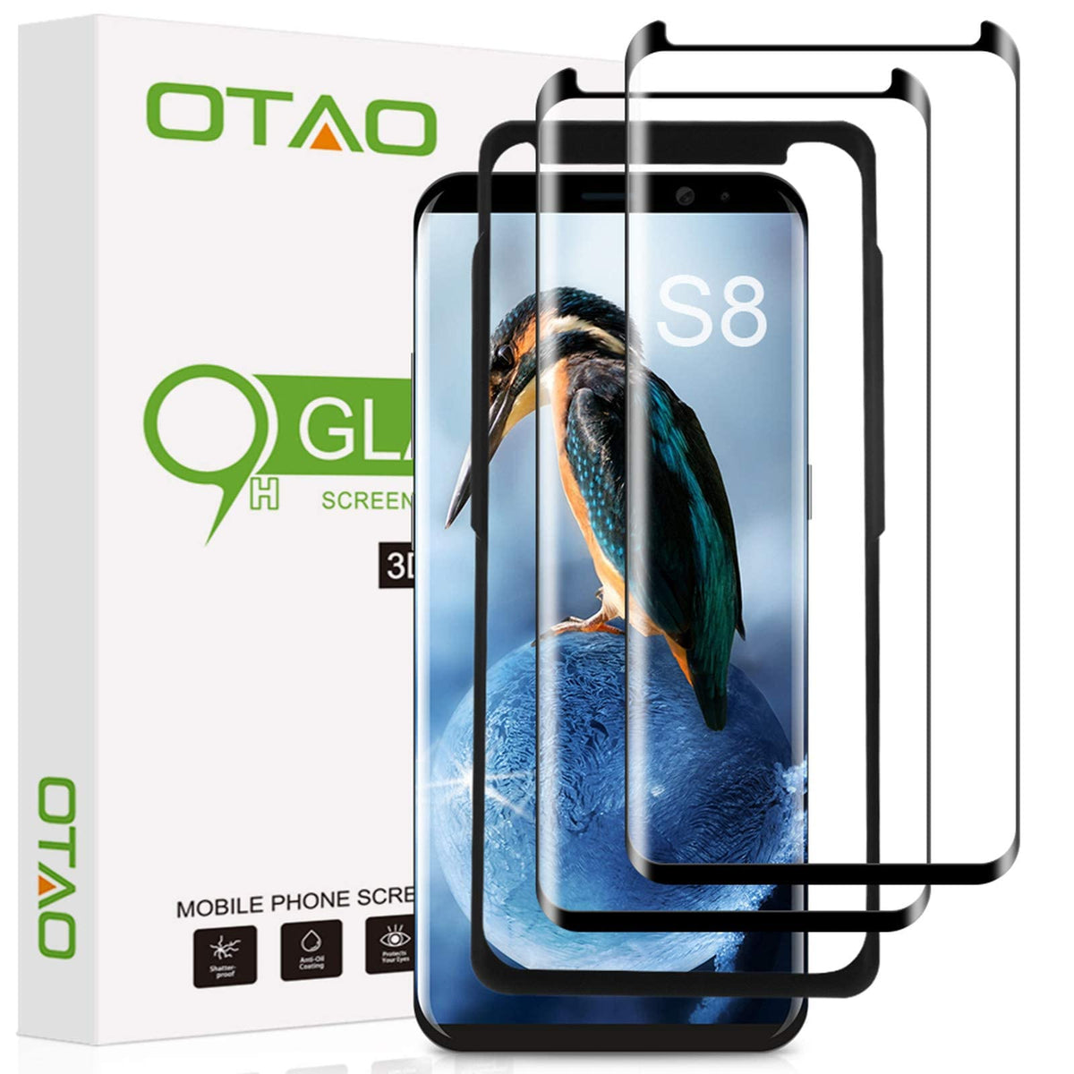 Otao Galaxy S8 Screen Protector Tempered Glass (2 Pack), 3D Curved Dot Matrix Glass Screen Protector For Samsung Galaxy S 8 With