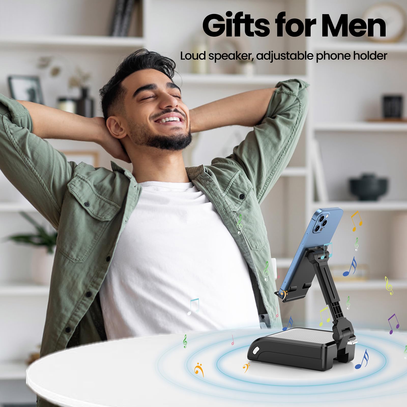 Kingamei Birthday Gifts For Men  Cell Phone Stand With Wireless Bluetooth Speaker Valentines Day Gifts For Him Wireless Induction Bluetooth Speaker With Phone Stand Cool Tech Holiday