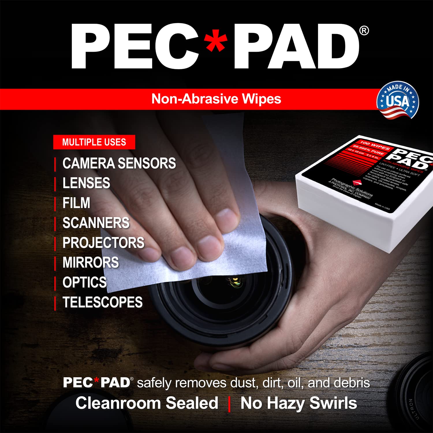 Pec Pad Lint Free Wipes 4   X4    Non Abrasive Ultra Soft Cloth For Cleaning Sensitive Surfaces Like Camera, Lens, Filters, Film