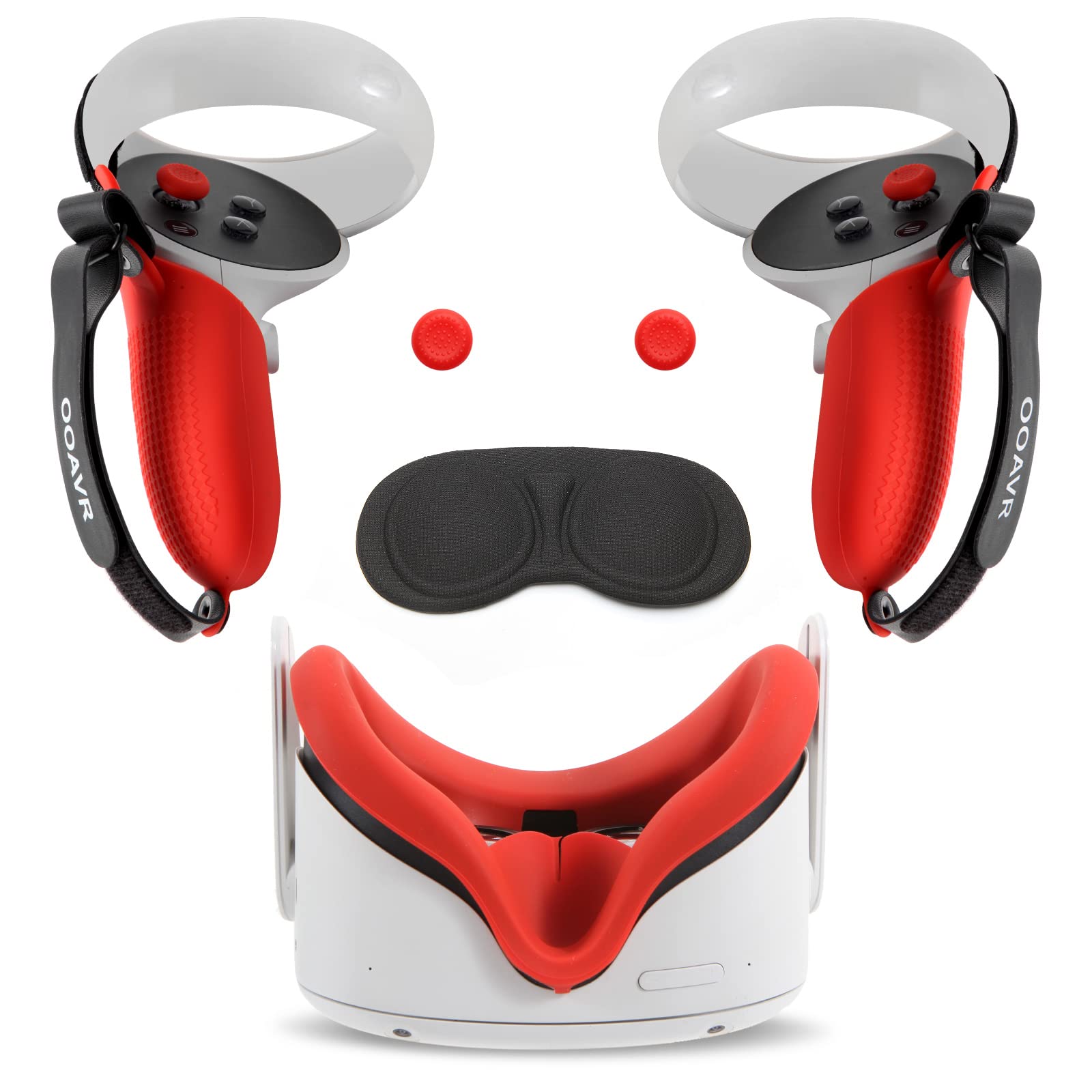 Ooavr Controller Grips Cover For Oculus Quest 2,Vr Silicone Face Pad,Lens Protection Cover,Thumbstick Covers(Red/4Pcs Set)