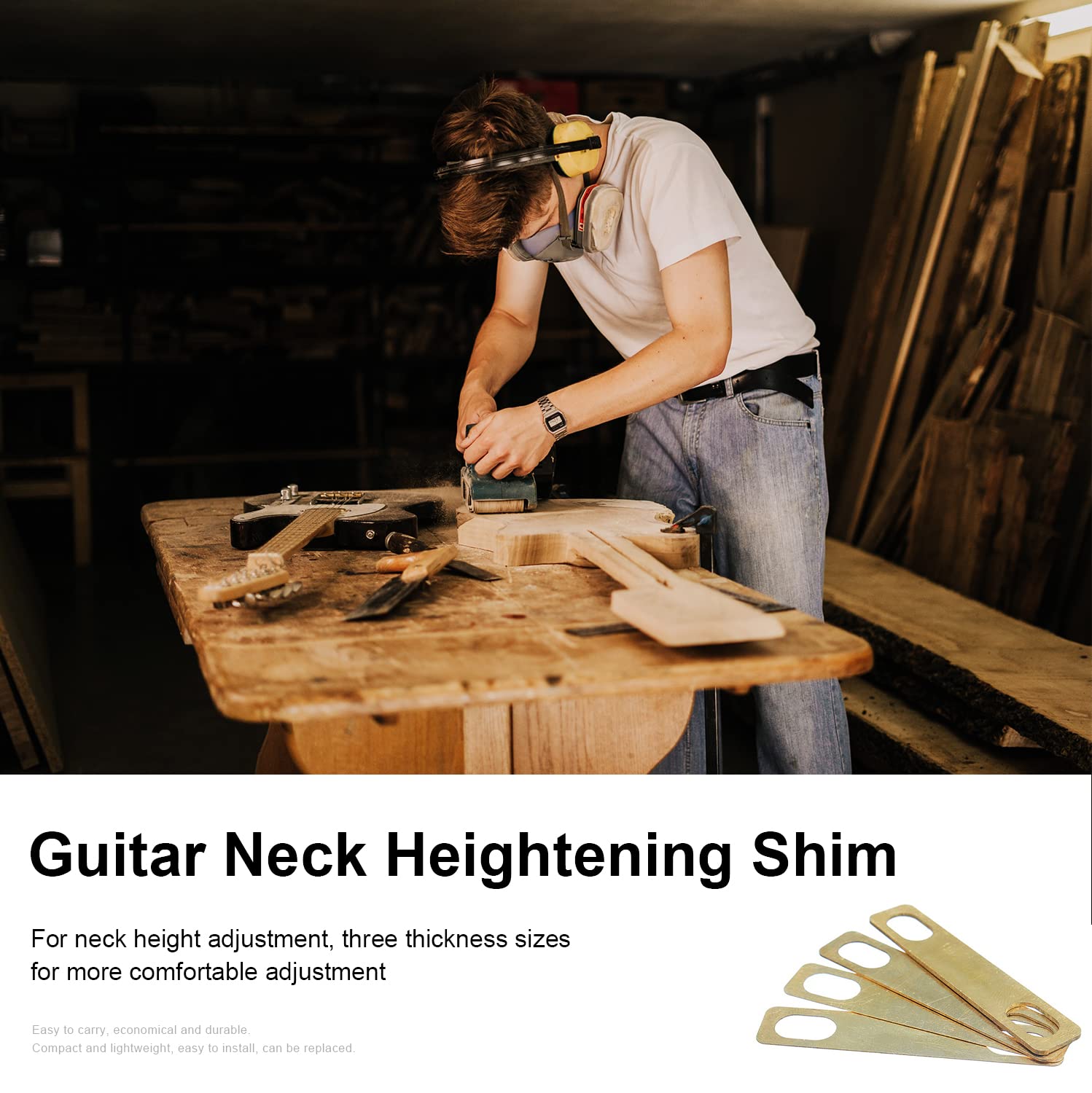 Maxcheer 10Pcs Guitar Neck Shims 4Pcs 0.2Mm, 4Pcs 0.5Mm And 2Pcs 1Mm Thickness Brass Shims For Guitar And Bass Bolt On Neck Repa