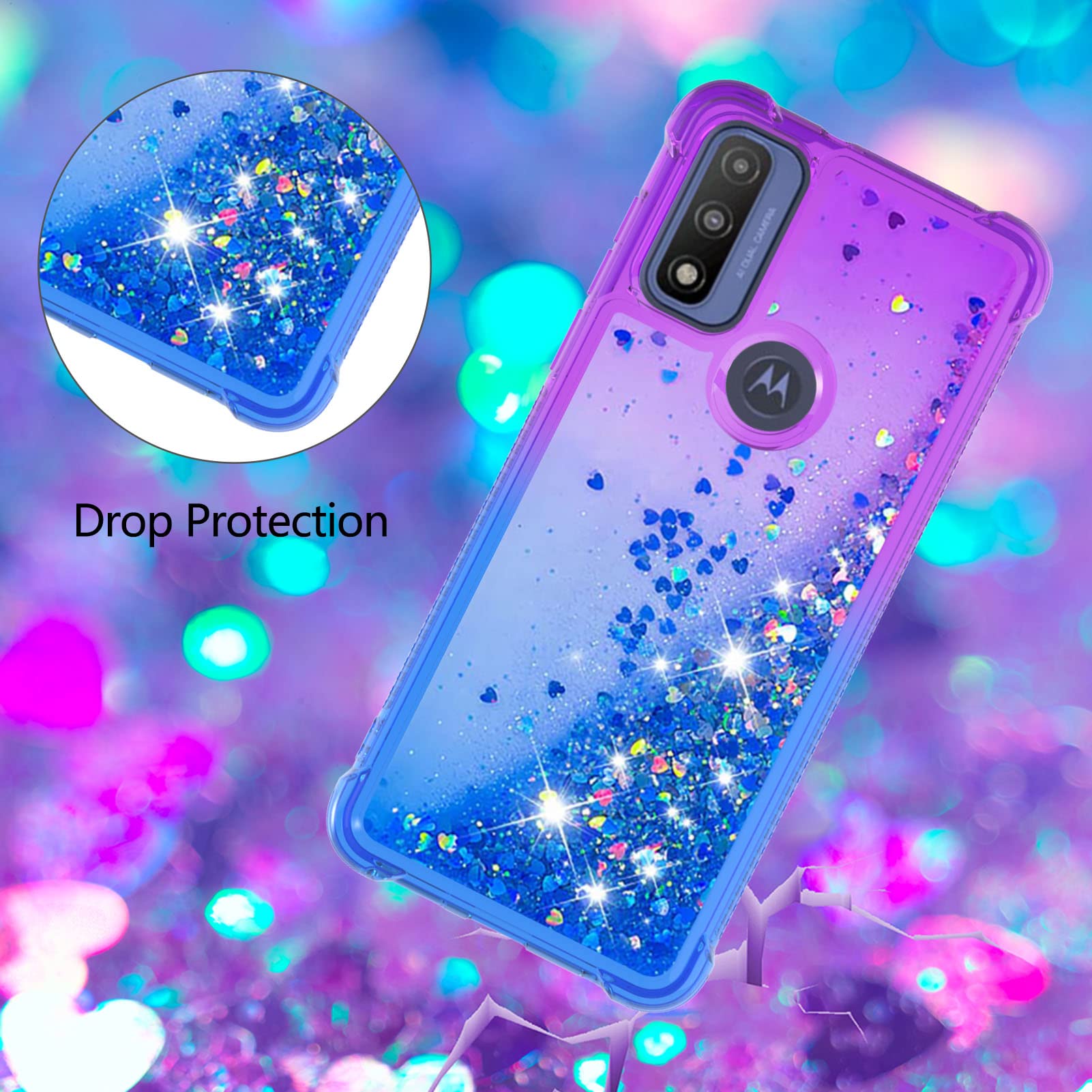 Caiyunl For Moto G Play 2023 Phone Case, Moto G Power 2022 / Moto G Pure Case With Screen Protector, Women Girls Glitter Bling F