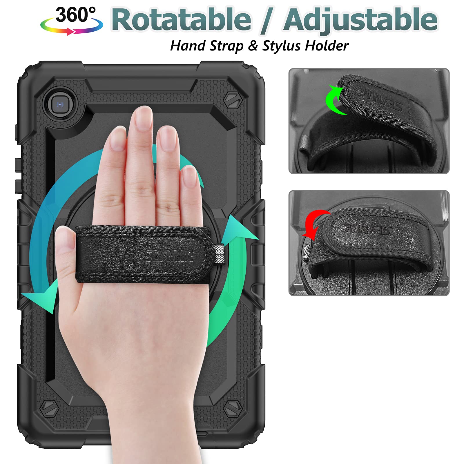 Seymac Stock Case For Samsung Galaxy Tab A7 Lite 8.7 With Screen Protector Pencil Holder [360 Rotating Hand Strap] &Stand, Dro