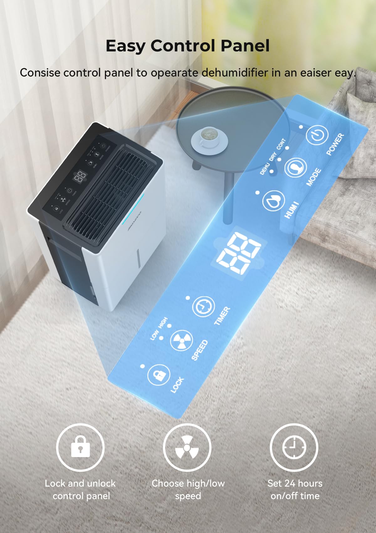 1500 Sq.Ft Dehumidifier For Basement And Bedroom, Aiusevo 22 Pint Dehumidifiers For Home, Auto And Manual Drainage, Intelligent