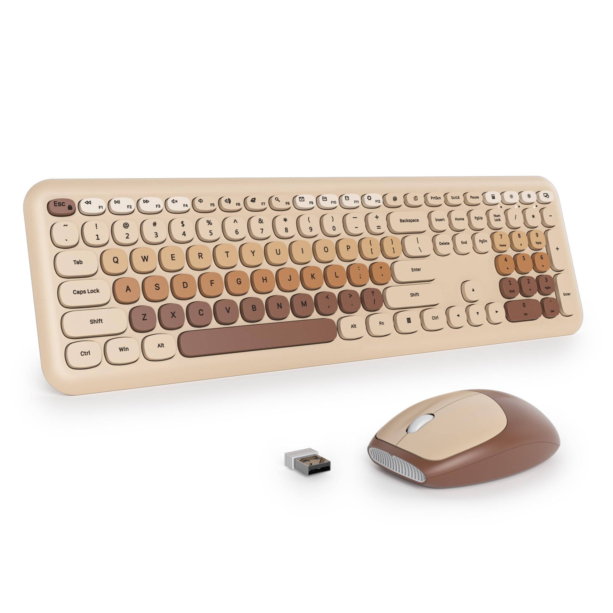 surmen Quiet Brown Keyboard and Mouse Wireless,Cute Neutral Keyboard,Coffee
