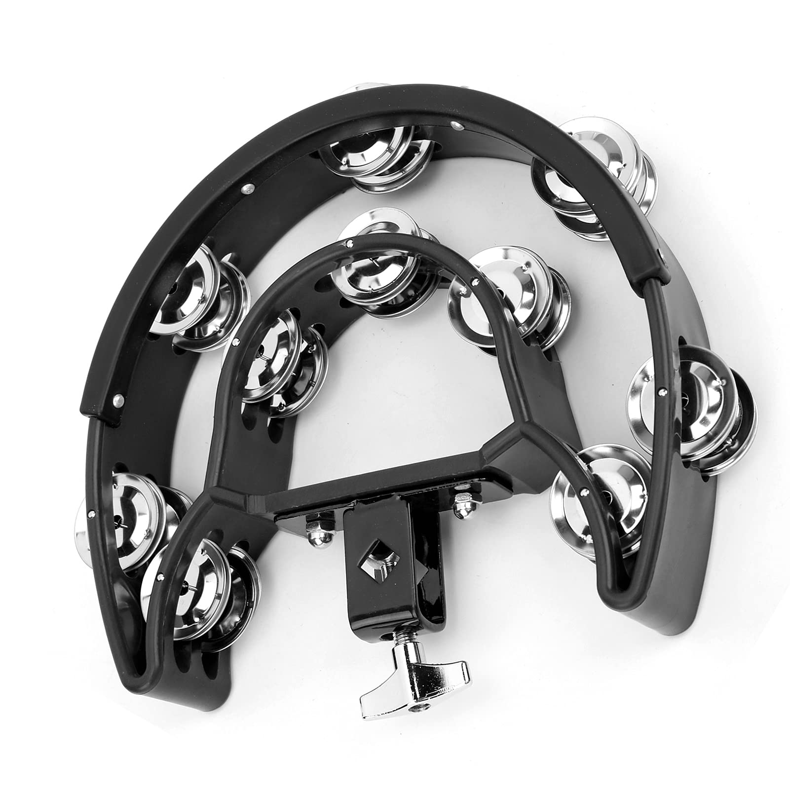 Ubersweet Half Moon Tambourine, Double Row Metal Jingles Environmentally Friendly Delicately Polished Durable Crisp Sound Sturdy
