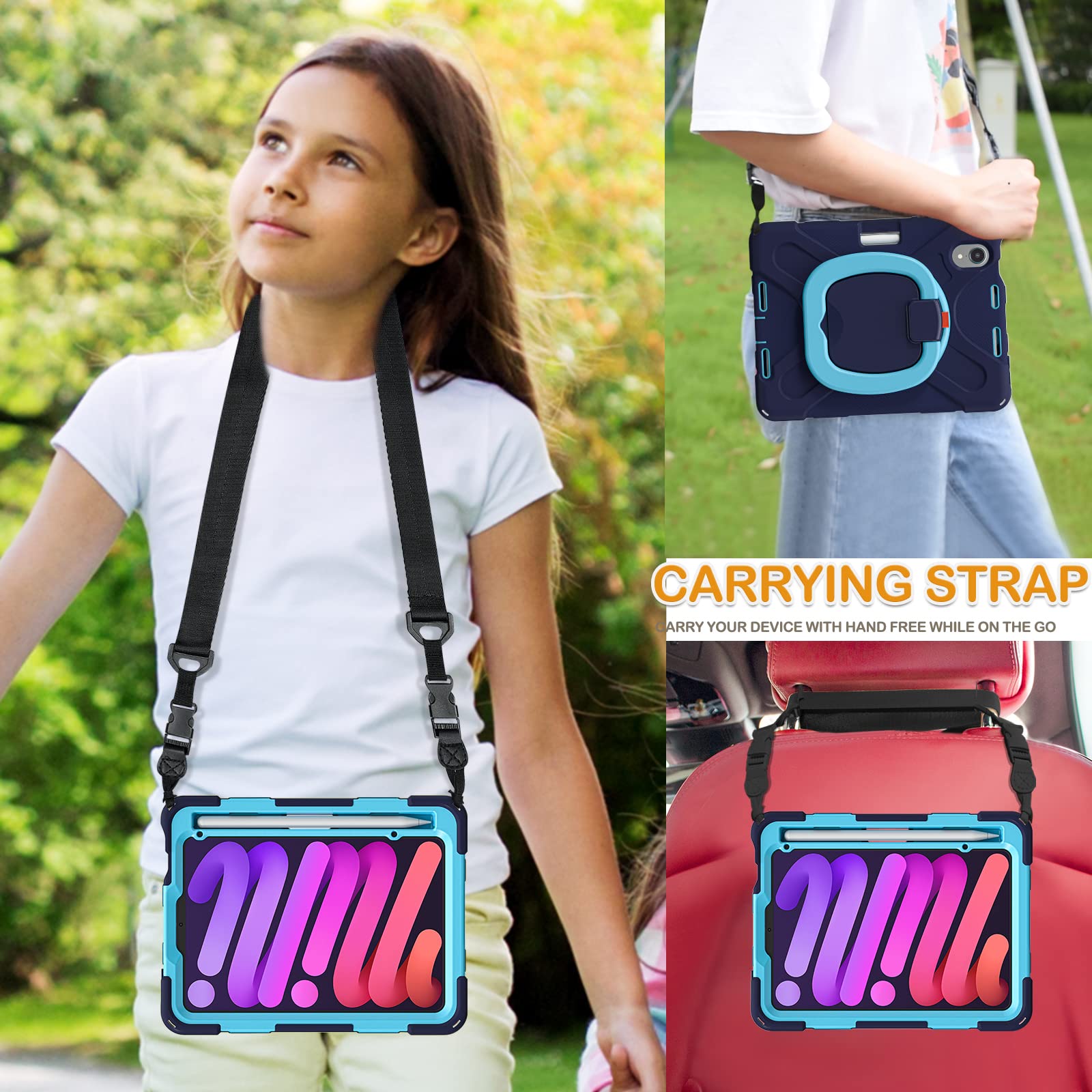 Braecn For Ipad Mini 6 2021 Case With Screen Protector  Protective Silicone Rugged Cover With Pencil Holder, Handle Grip, Should