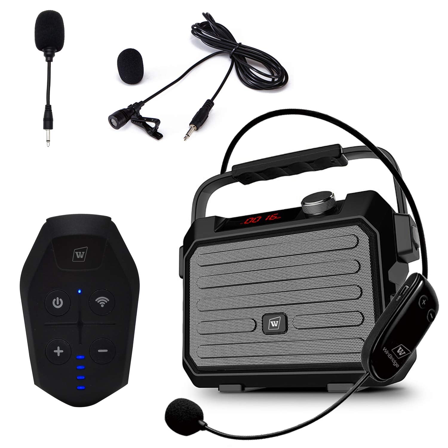 Wireless Pa System With Wireless Headset Microphone Lavalier Lapel Microphone Transmitter, 30W Wireless Voice Amplifier Portable
