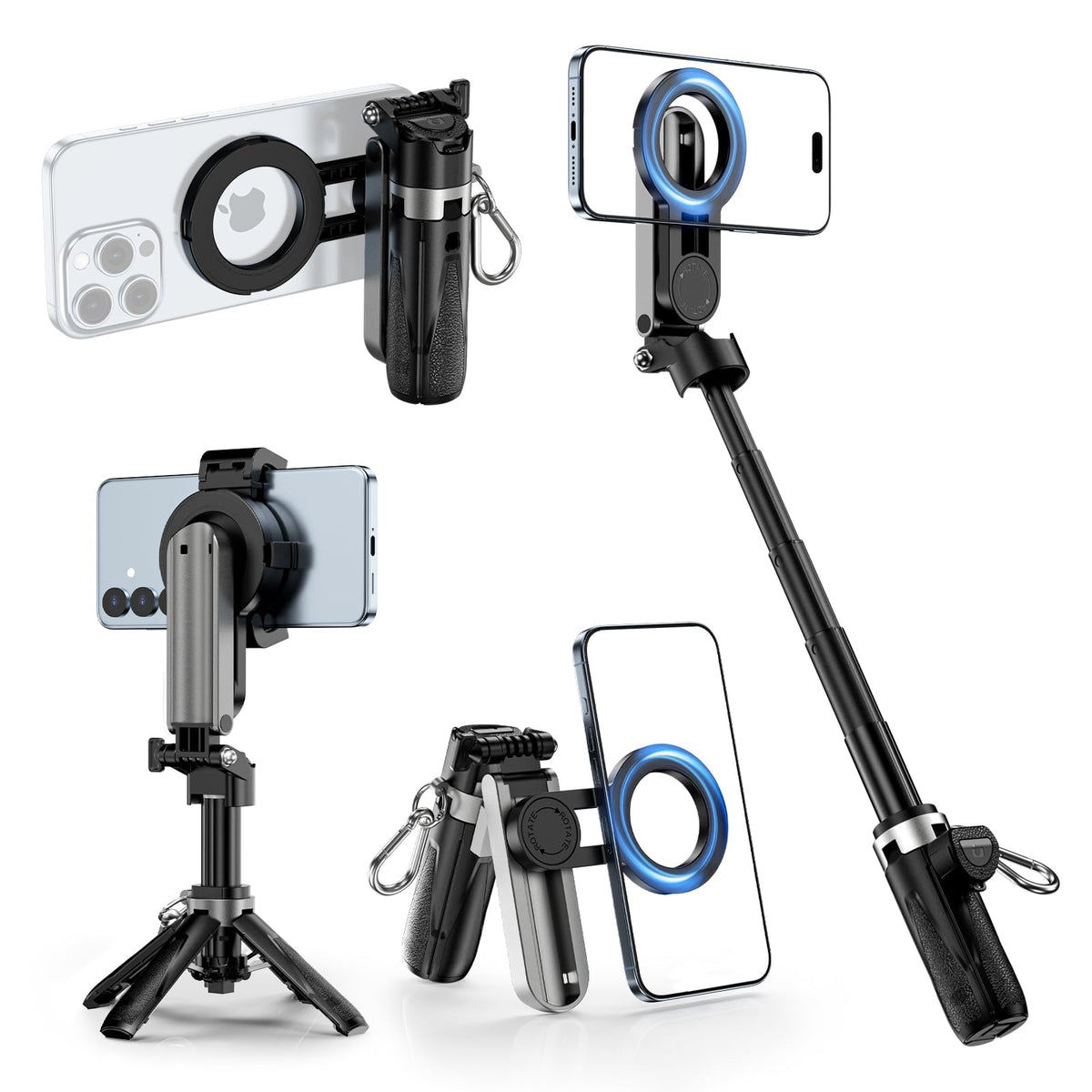 Cloudvalley Magnetic Mini Selfie Stick Tripod, 3-In-1 Pocket Size Phone Tripod With 360 Rotation, Detachable Bluetooth Remote, F