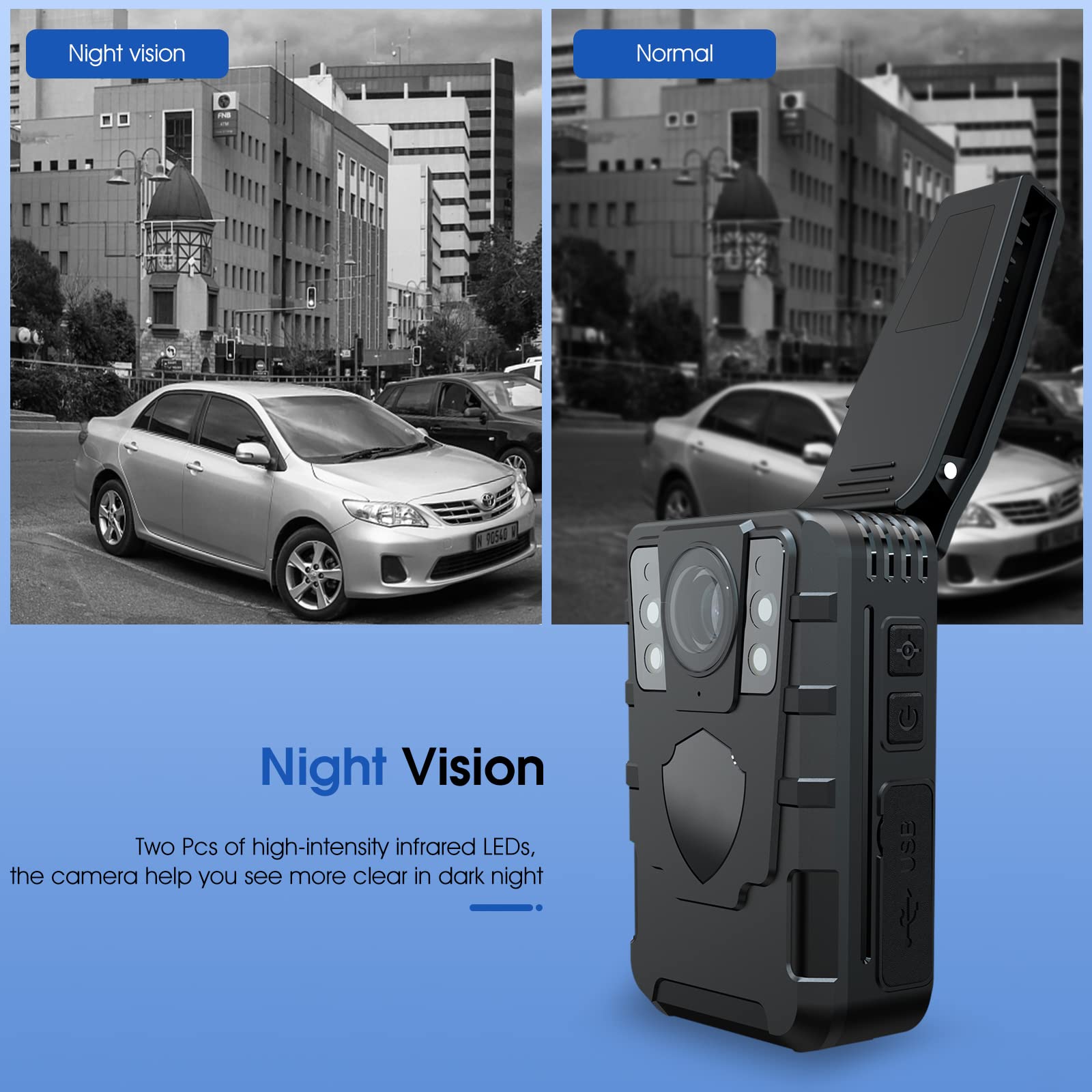 Oncheer 1296P Police Body Camera: Wearable Vedio Audio Recorder Cams With 64G Sd Card, Remote Controller, Portable Waterproof Ni