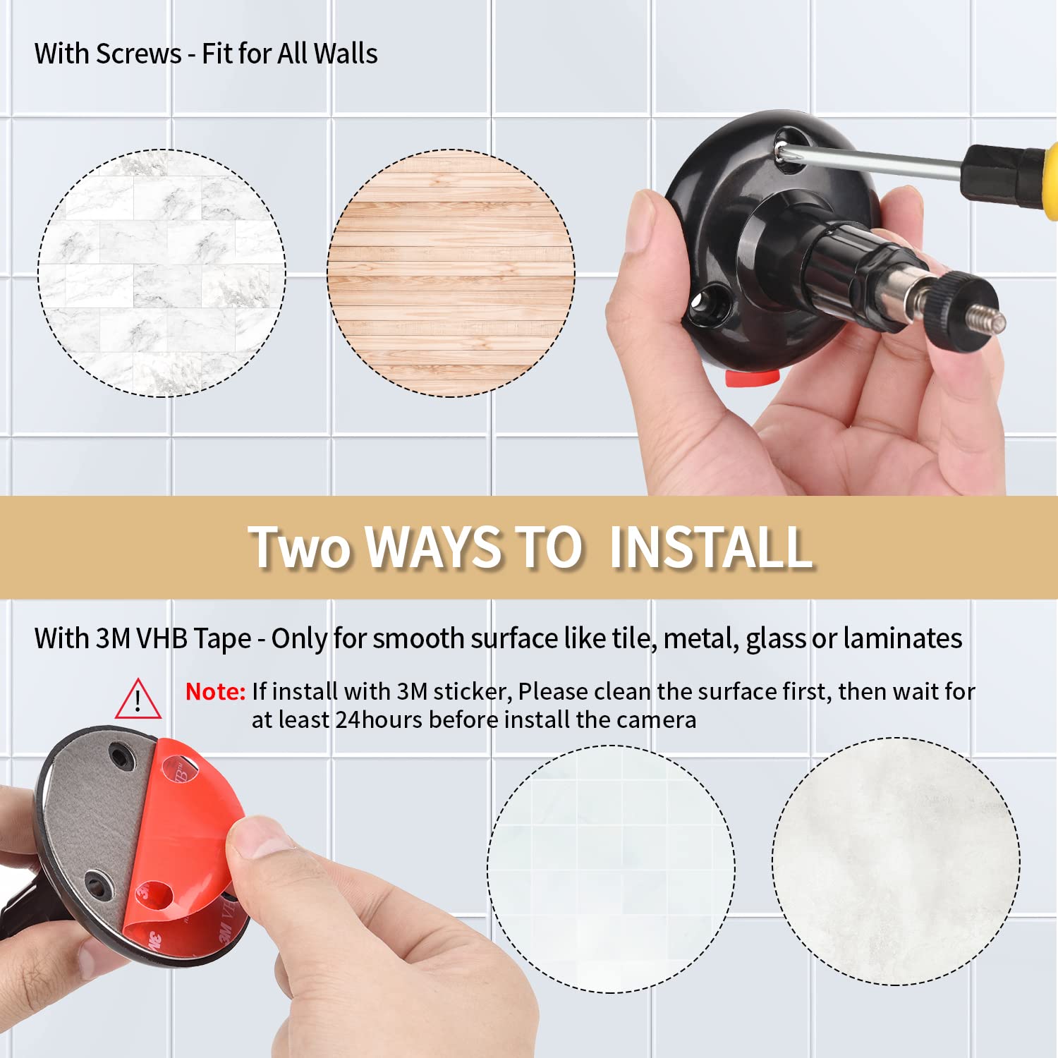 2Pack Adhesive Wall Mount For Ring Stick Up Cam & Ring Indoor Cam(1St Gen), 360 Degree Adjustable Screwless Bracket For Your Ring Surveillance Camera, 2 Ways Installation Without Drilling (Black)