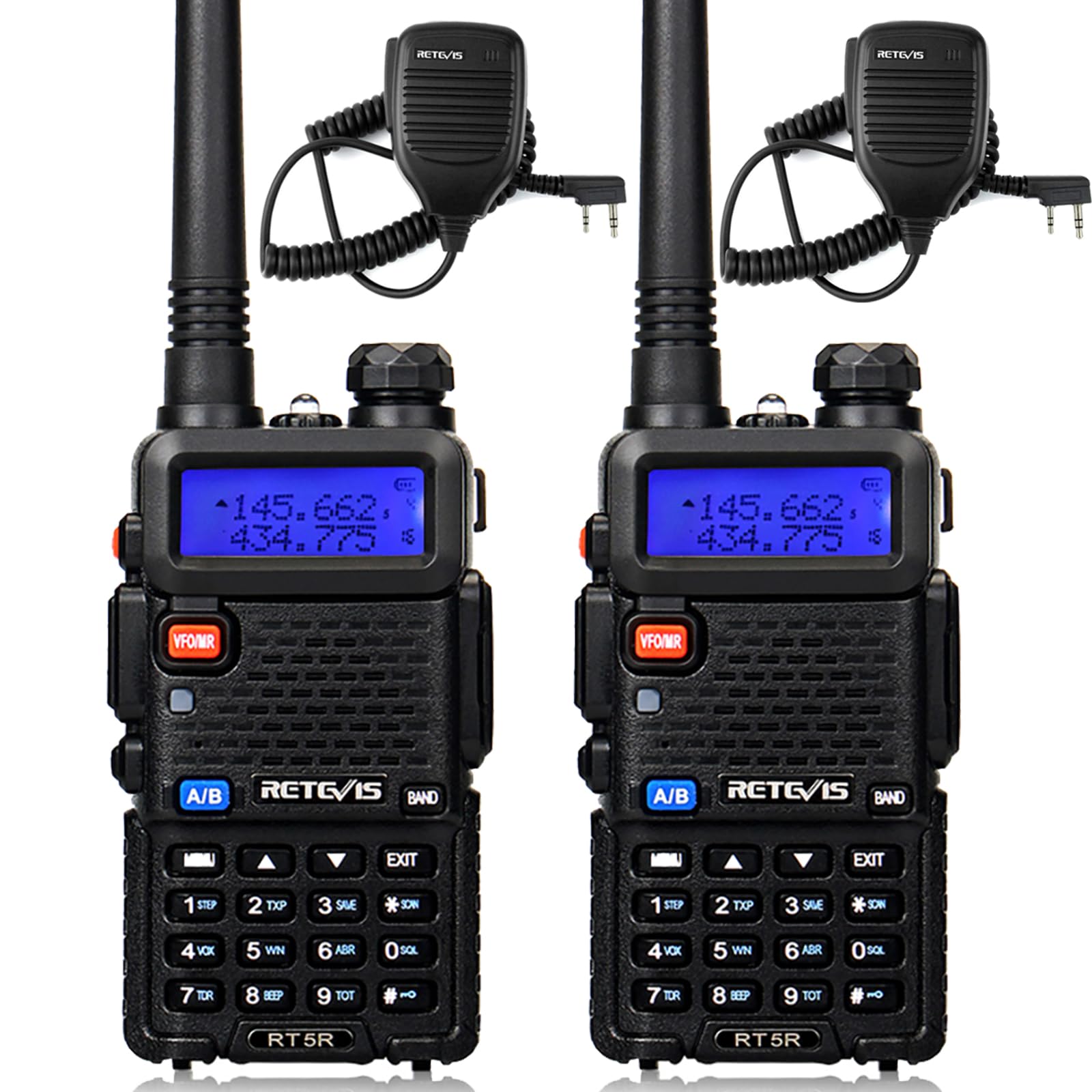 Retevis Rt 5R 2 Way Radio Long Range, Walkie Talkies With Shoulder Mic, Dual Band, 128Ch, High Power, Handheld Two Way Radios, 1400Mah Rechargeable Ham Radio For Hunt, Hiking, Sking (2 Pack)