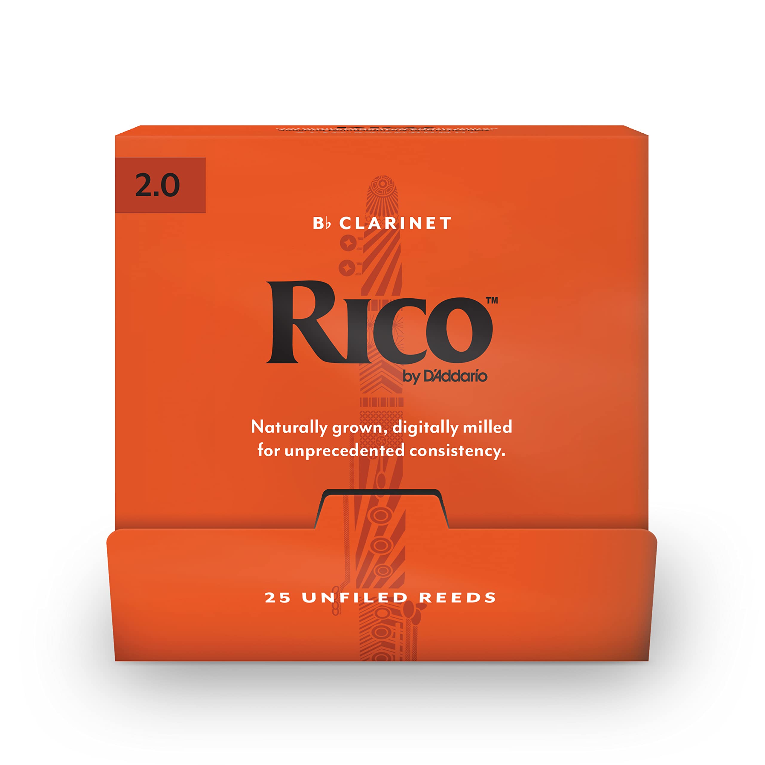 DAddario Woodwinds, Rico Bb Clarinet Reeds, RCA0120-B25, Strength 2.0, Individually Sealed, 25-pack