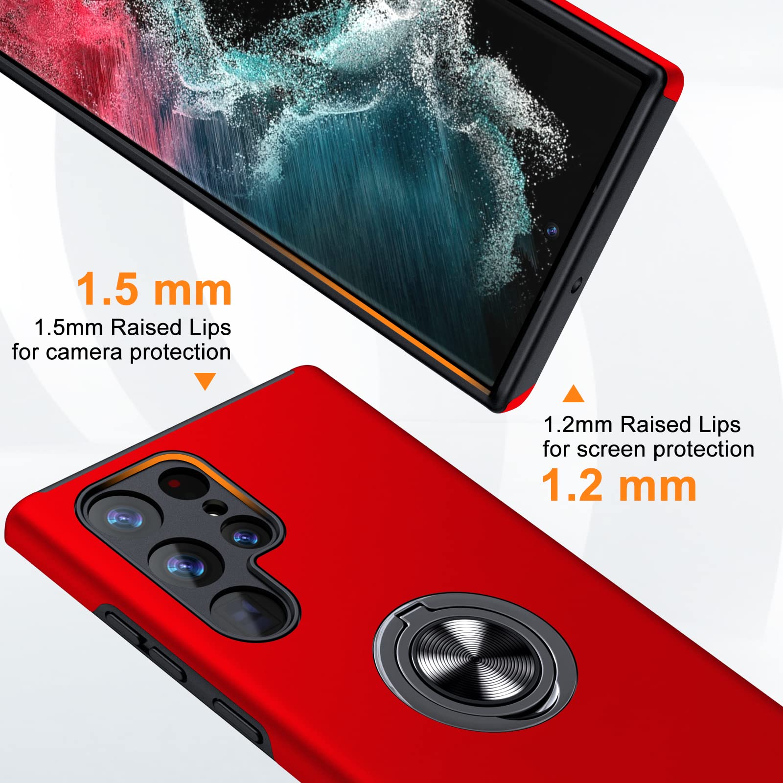 Jame For Samsung Galaxy S22 Ultra Case, [Not For S22 Or S22 Plus], Military Grade Protection, Bumper Case With Ring Holder Kicks