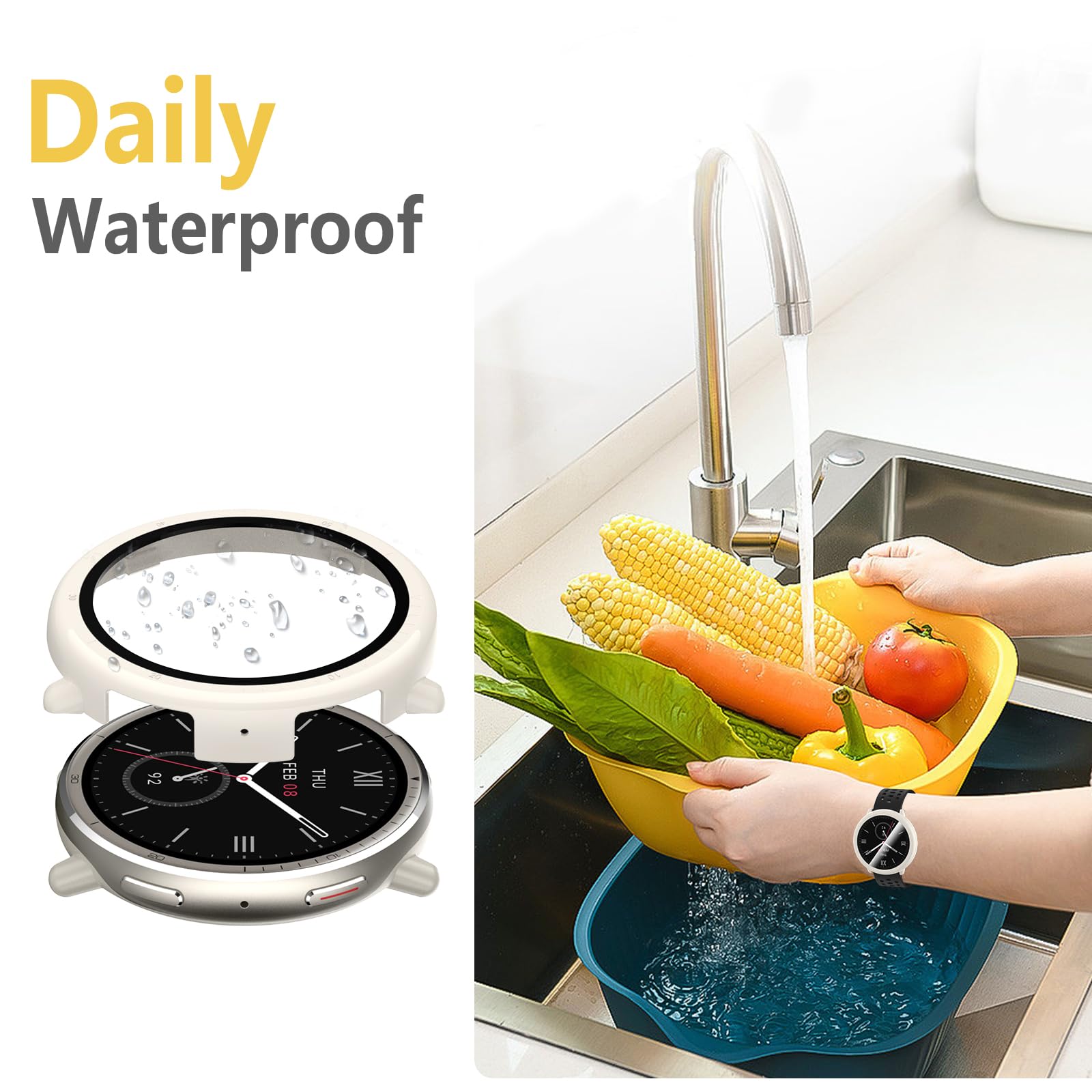 Wd&Cd 2 Pack Case Compatible For Amazfit Active 2 White+Clear, Hard Pc Case With Tempered Glass Screen Protector Compatible With